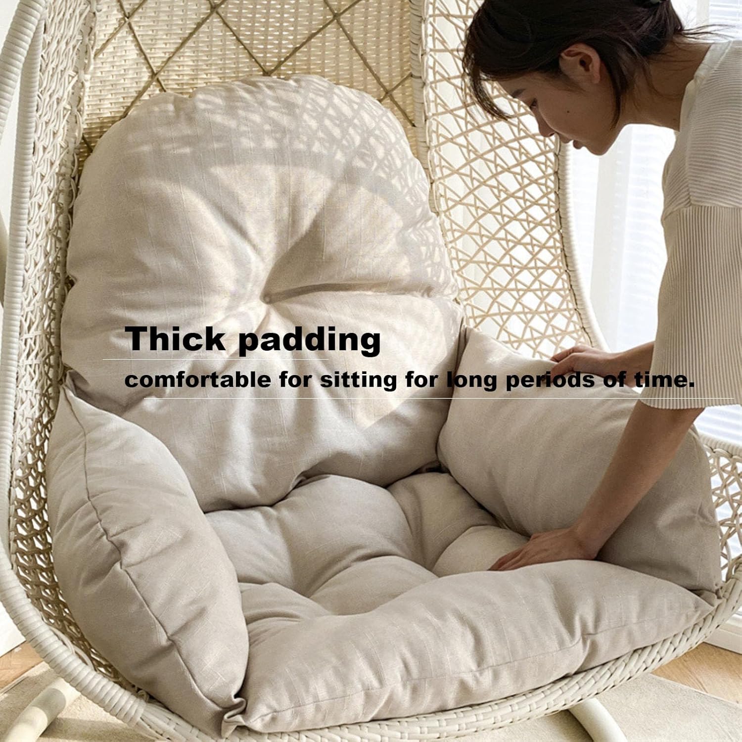 N/A Thickened and Enlarged Hanging Basket Seat Cushion, Hanging Egg Chair Replacement Cushion,Hanging Basket Seat Pads,Back Cushion for Outdoor Patio Garden,Beige