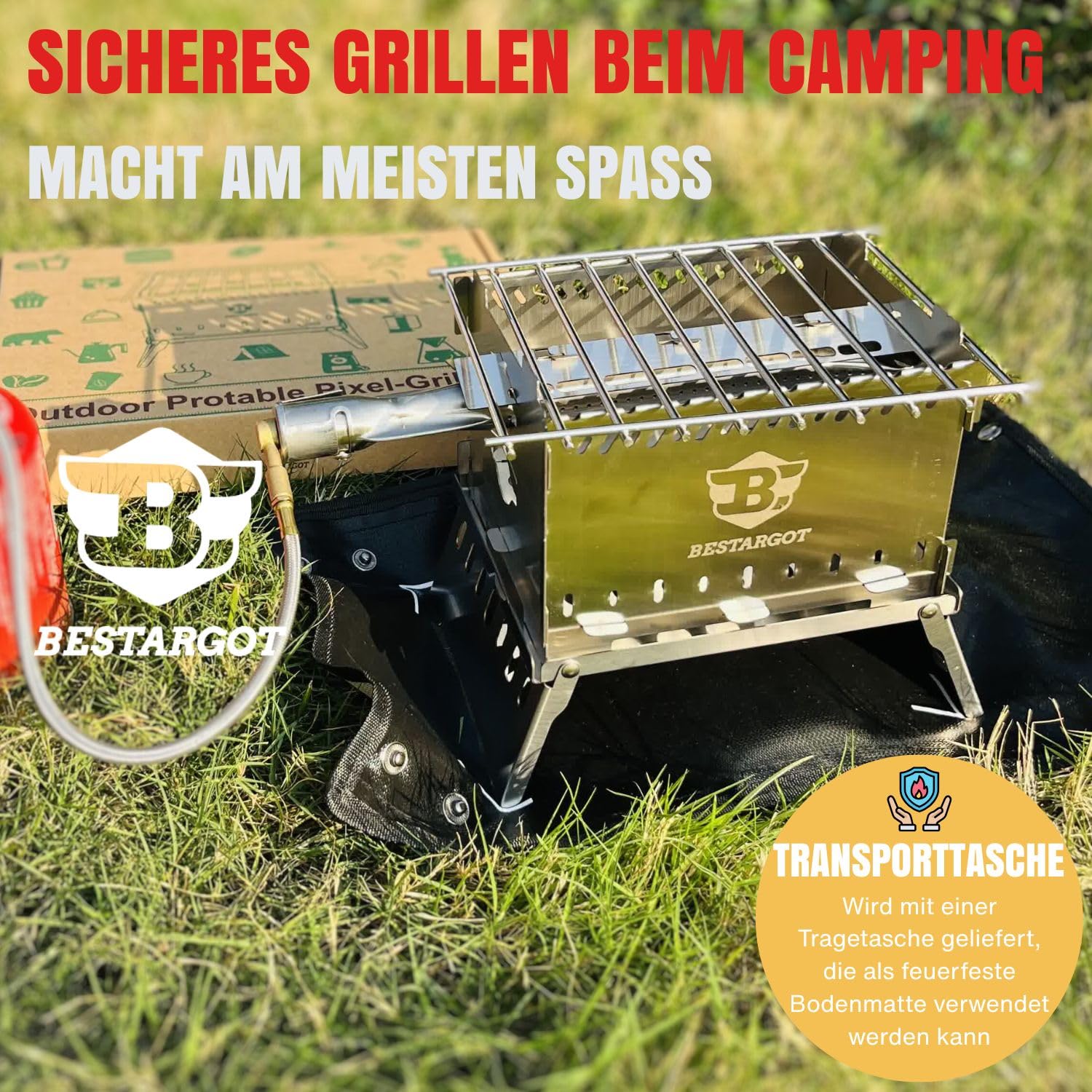 Bestargot Hobo Kocher Camping Holzofen mit Brennerrohr und Feuerfeste Tasche, Tragbarer Campinggrill, Steckbarer Campingkocher für Grillen und Kochen, Outdoor Kocher für Camping Balkon Garten