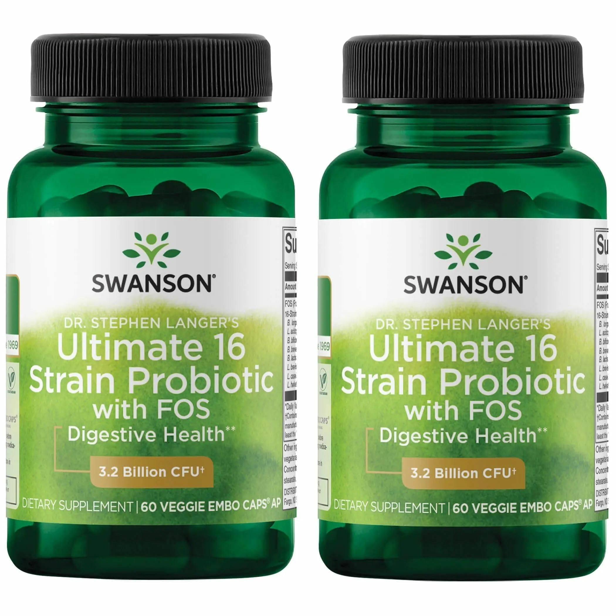 Swanson Dr. Langer's 16-Strain Probiotic with Prebiotic FOS for Gut Health 60 Count (Pack of 2)