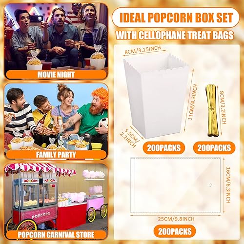 Miniatura 8 de Zopeal Juego de 200 mini cajas de palomitas de maíz y bolsa transparente, bolsas de palomitas de maíz a granel, recipientes de papel abiertos para
