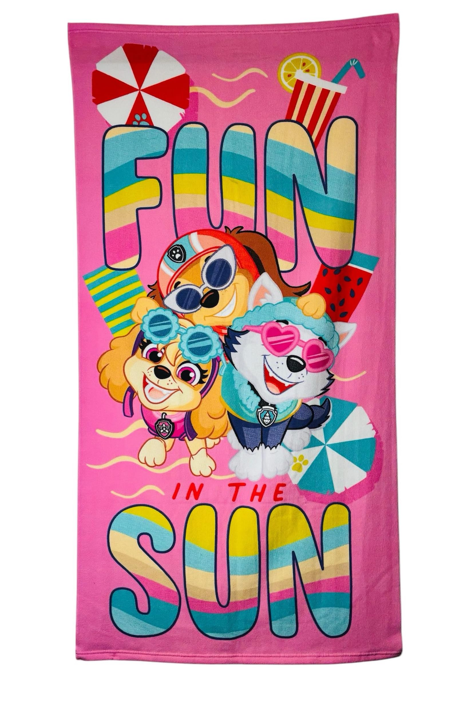 Tdl Multicolour Paw Patrol Microfibre Beach Towel With Skye, Everest And Liberty