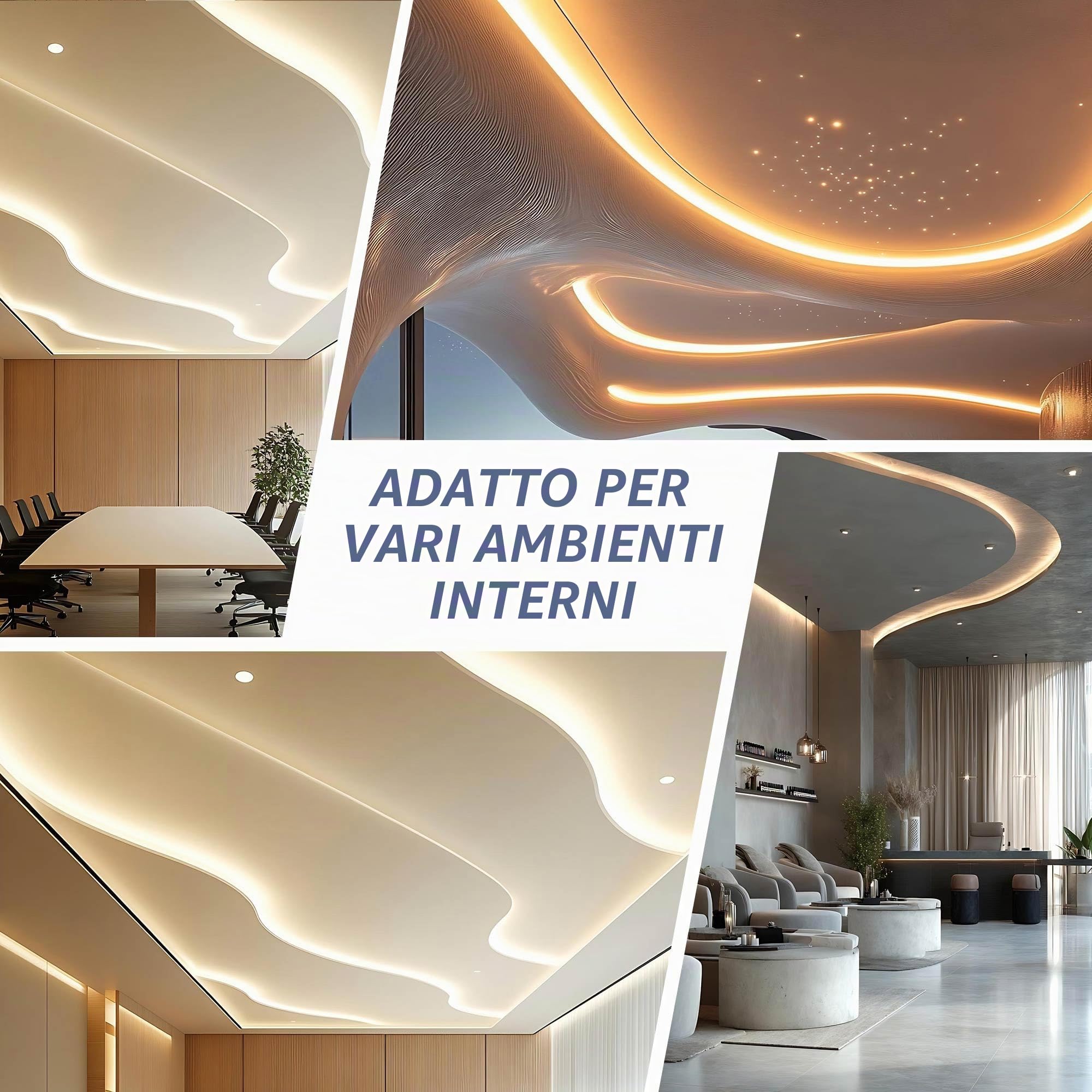 6 x Profilo LED flessibile per controsoffittatura 2m – Profilo da incasso in alluminio flessibile per strisce LED fino a 18 mm, profilo da incasso per soffitti e pareti, curve creative, cerchi