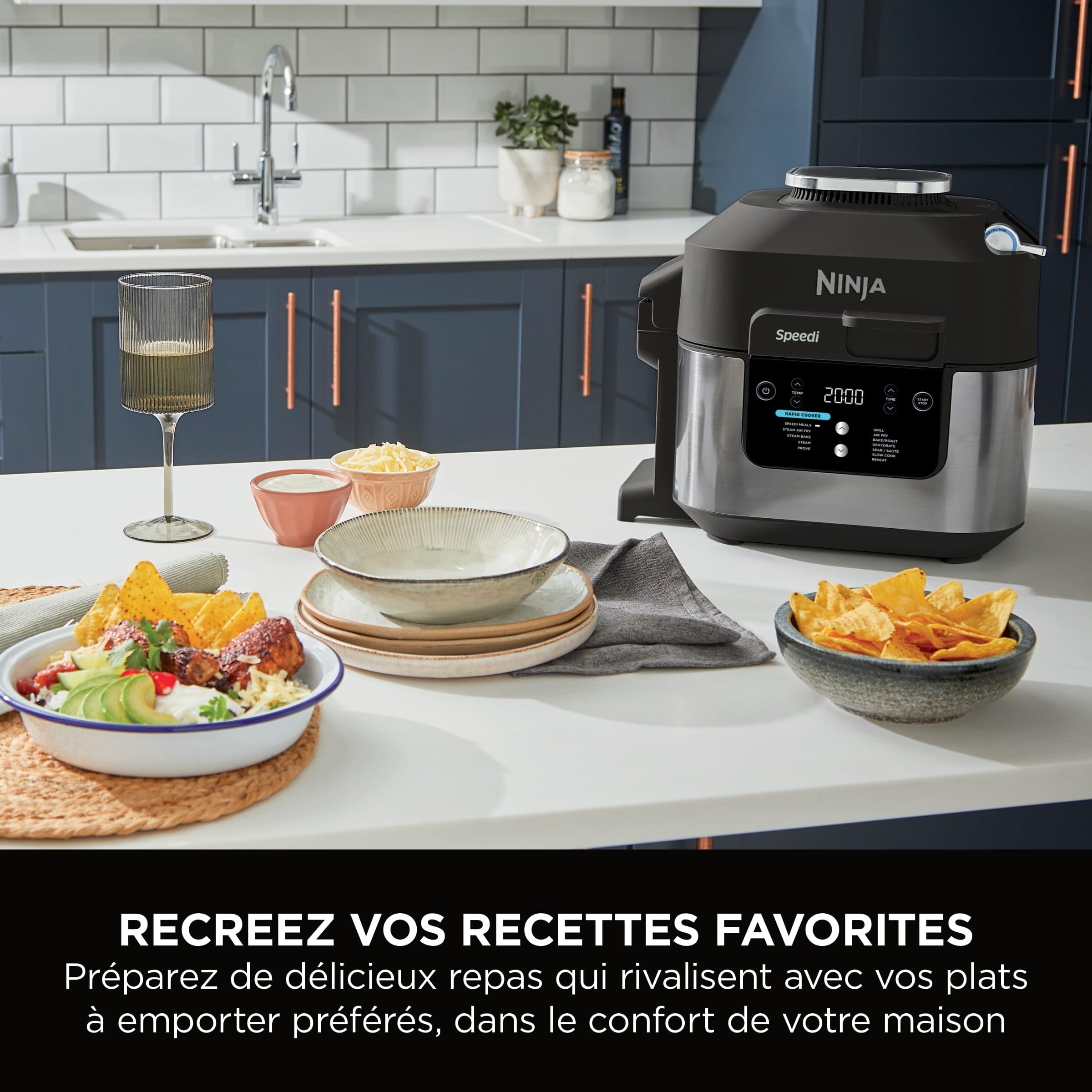 Ninja Speedi 10-en-1 Cuiseur rapide, Air Fryer, Friteuse à air et Multicuiseur, 5.7L, Repas pour 4 en 15 minutes, Vapeur, Gril, Cuire au four, Rôtir, Saisir, Mijoter et plus, Noir, ON500EU