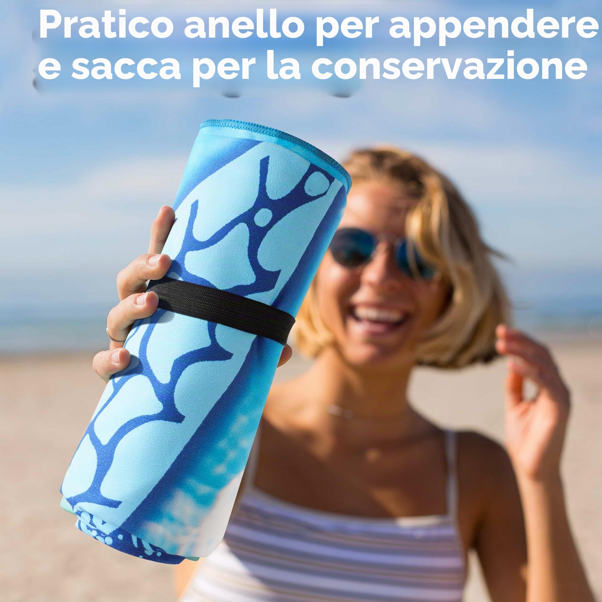 KUOGAS Telo Mare xxl 200x145 cm, Asciugamano Grande In Microfibra Ad Asciugatura Rapida, Telo Bagno Senza Sabbia, Coperta Da Spiaggia Donna (Tartaruga blu)