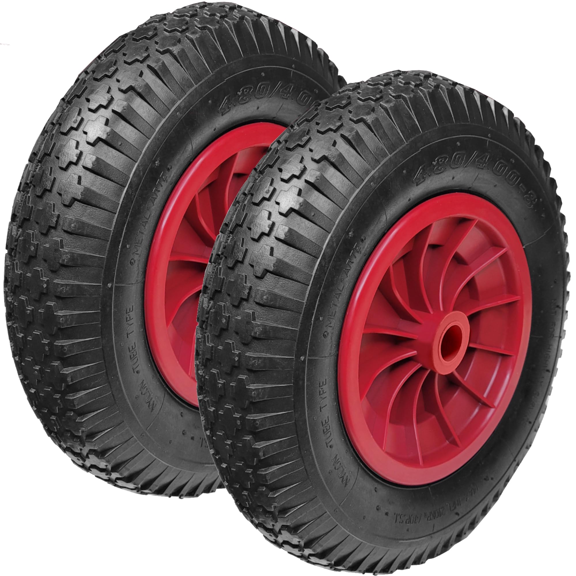 PAIR OF PU 16" Puncture Proof RED Wheelbarrow Wheel Tyre 4.80-8 Wheels