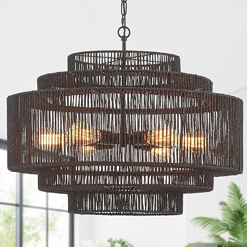 Miniatura 16 de Candelabro de Ratán Tejido a Mano para Comedor Candelabro Bohemio de 20 Pulgadas Candelabros de Bambú Estilo Granja 4 Luces Lámparas Vintage Oro