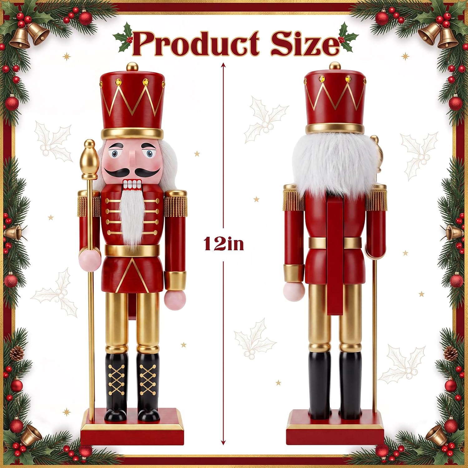 Christmas Nutcracker Decor 12'' Wooden Nutcracker Soldiers, Red Gold