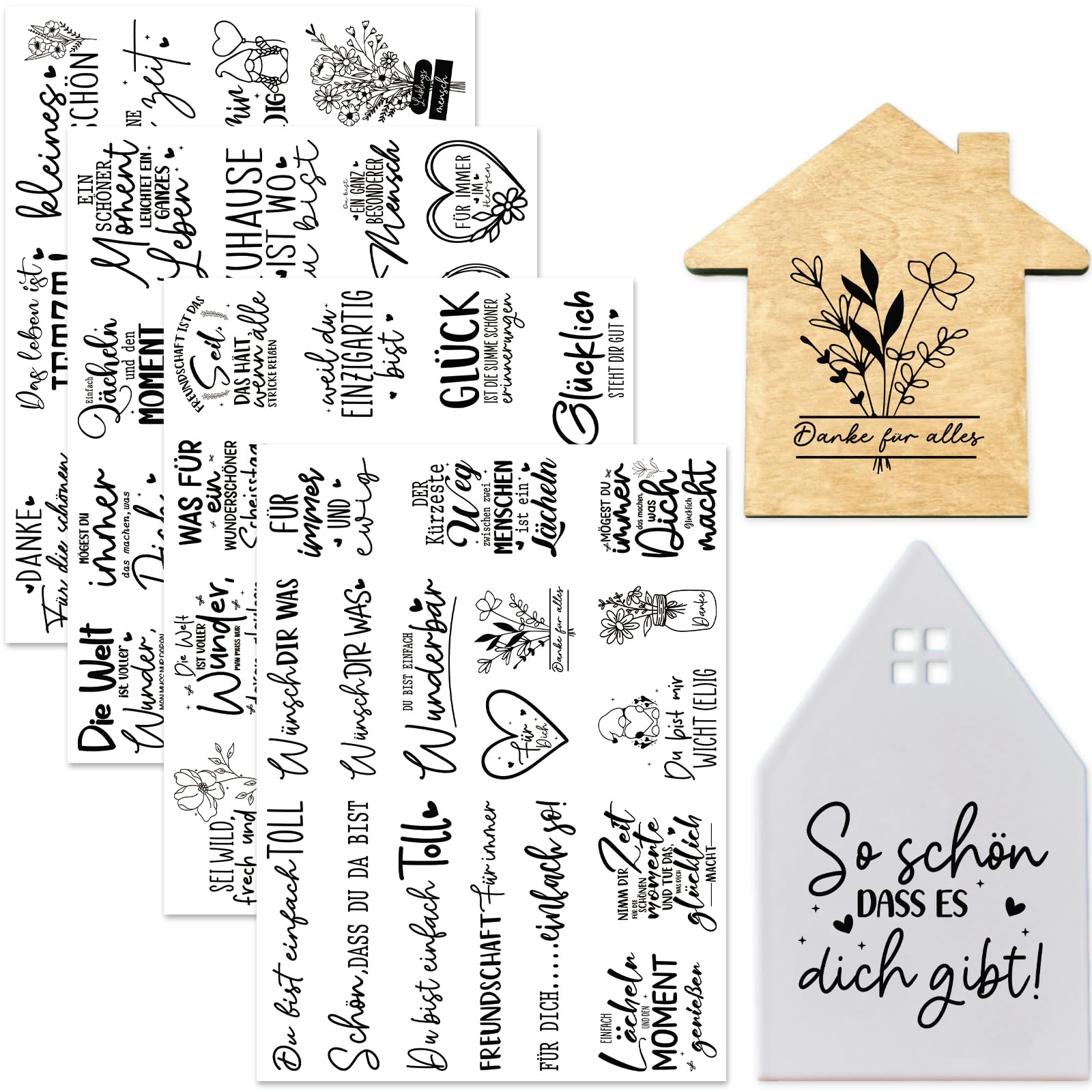 Tixlux 4 Stück Rub On Sticker, Folie Transferaufkleber 19x14cm für Glas, Handarbeiten, Dekoration, DIY-Kunsthandwerk, Geschenke Deko, Party Deko