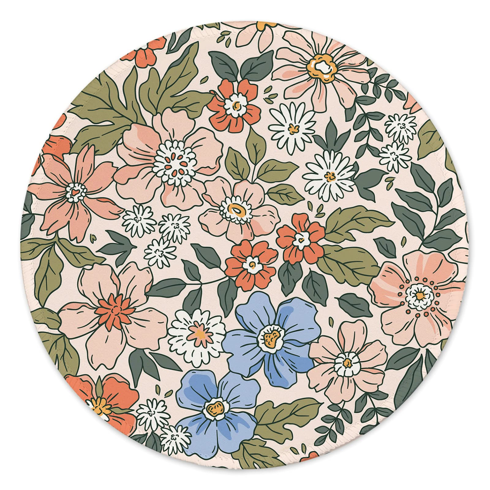 Round Mouse Pad,Gaming Mouse Pad,Non-Slip Rubber Base Mouse Mat with Stitched Edge 7.9 x 7.9 Inch for Laptop Computer (Pink Floral)