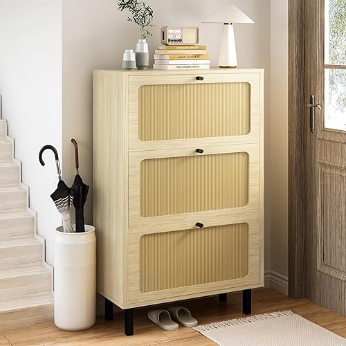 Hooseng Armario para zapatos, 18 pares de zapateros, armario organizador de zapatos blanco independiente con 3 cajones abatibles y estantes