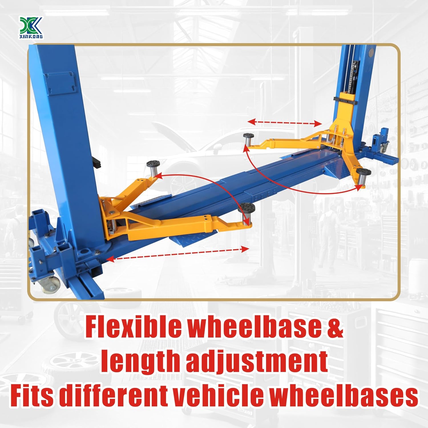 XK-8500 Mobile Two Post Lift 8500 LBS Max Load Bilateral Unlocking Floor Design, Adjustable 2-Section Arms, Portable Mobile Base with Wheels, 110V