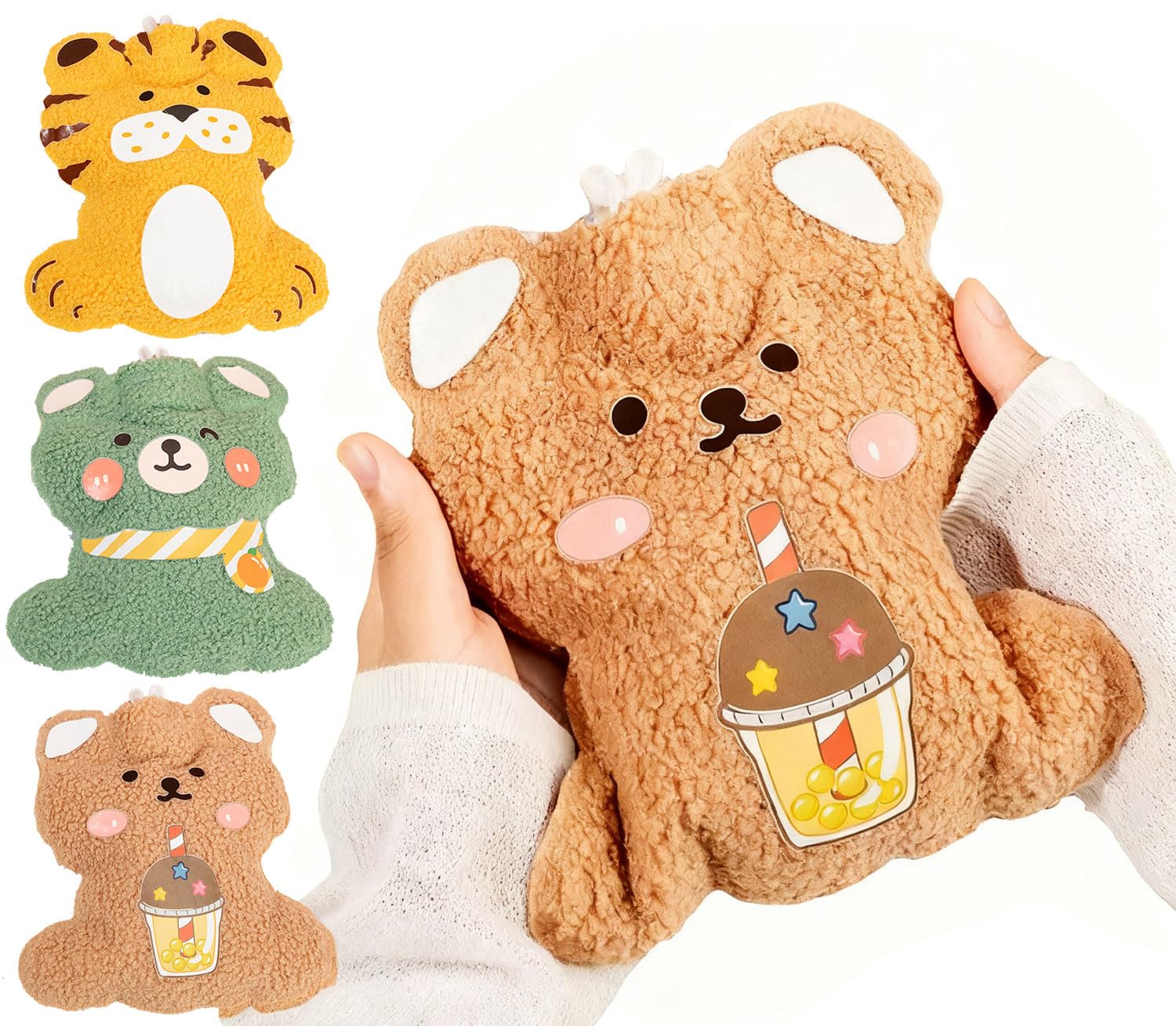 Photo 1 of 500ML Cute Plush Hot Water Bottle, Hot Water Hand Warmer, Hot Water Bag with Soft Cover for Pain Relief, Menstrual Cramps, Neck Shoulder, Soft Fluffy Hot Bag for Winter (3 PCS)