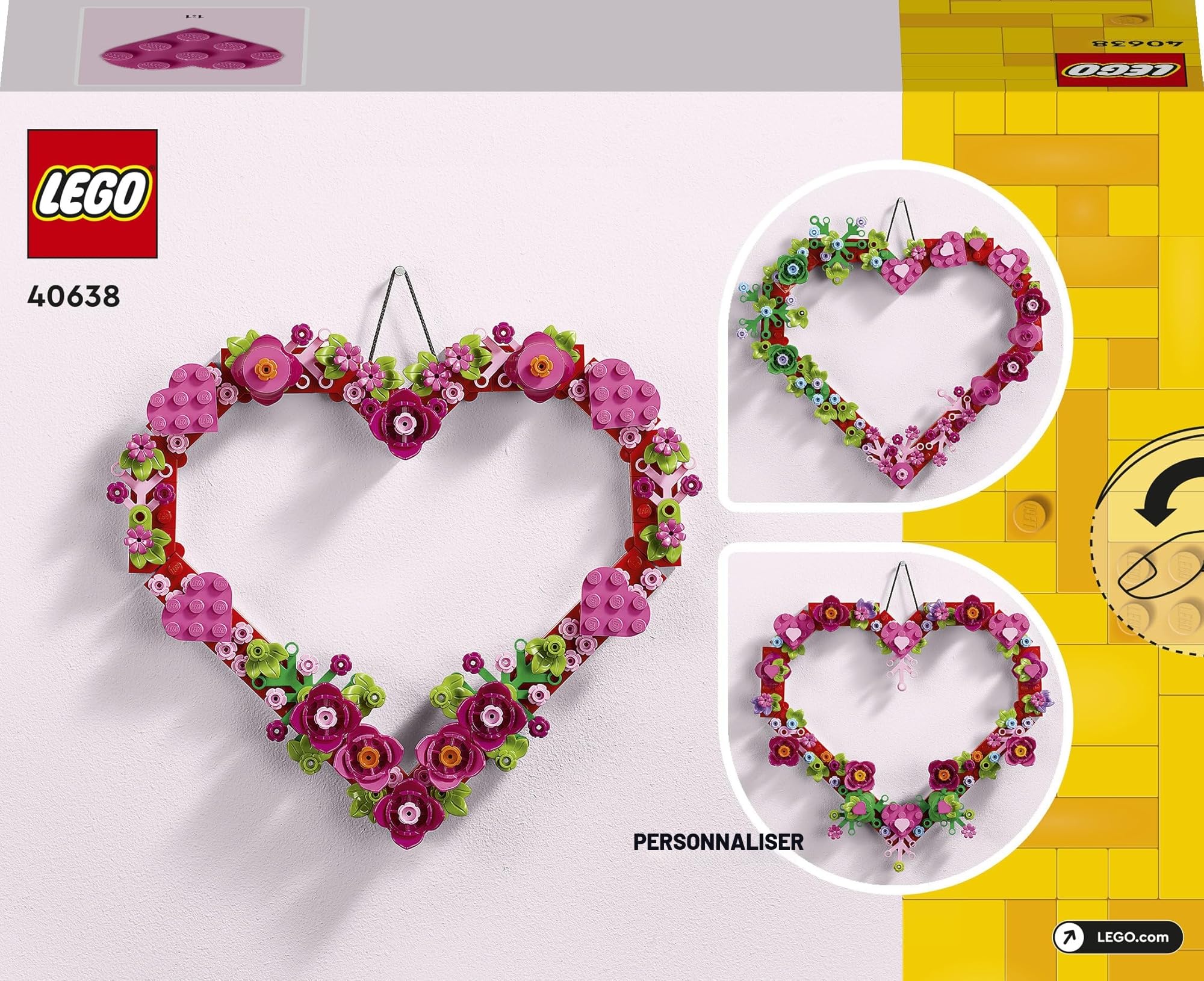 LEGO Décoration en Forme de Cœur - Jouet - Kit d'Activité Manuelle pour Enfant - Maquette de Décoration avec Fleurs, Feuilles & Petits Cœurs - Cadeau d'anniversaire pour Fille ou Garçon 9 Ans 40638
