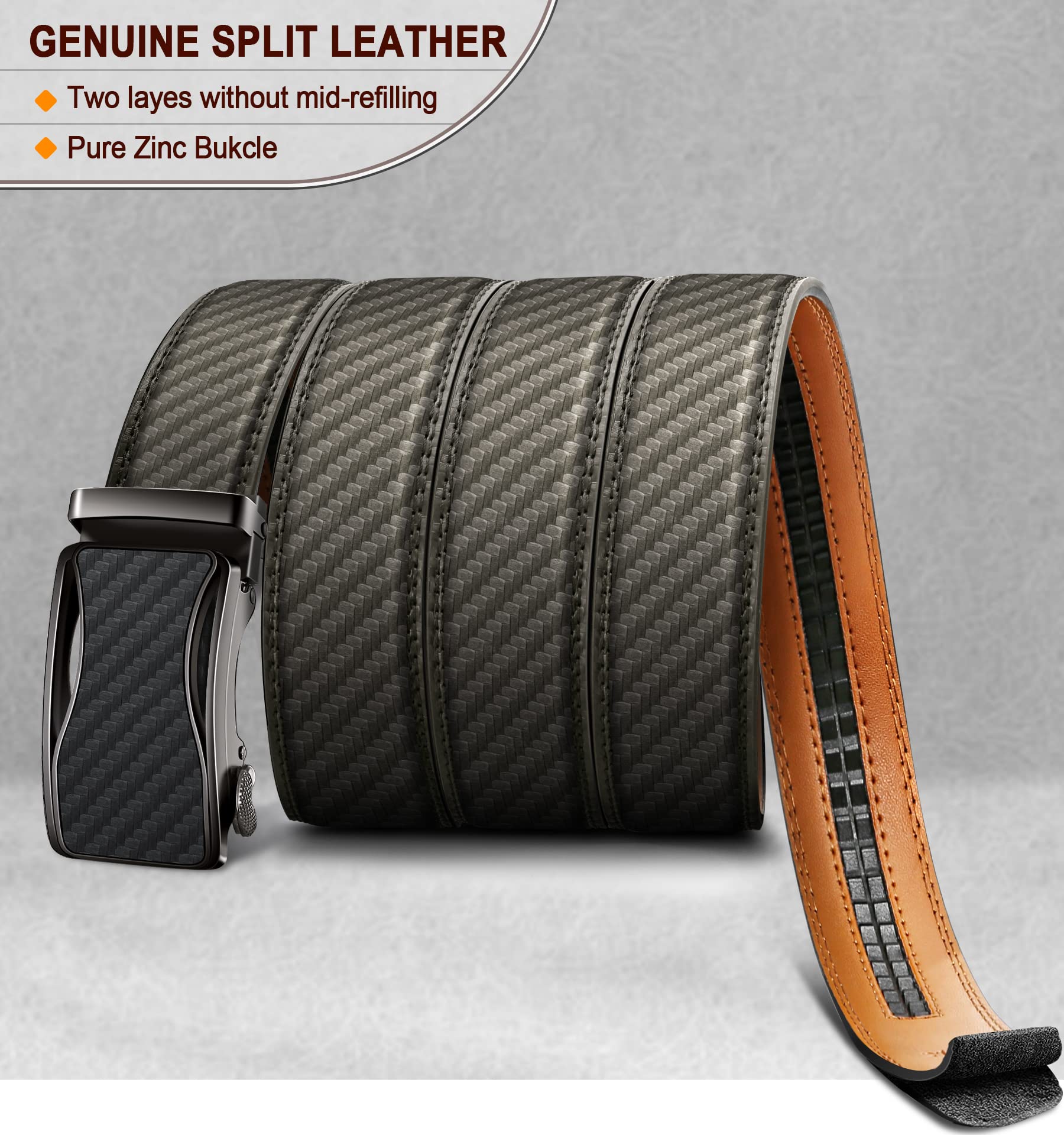 KEMISANT Cintura Uomo, Cintura Pelle Uomo Cricchetto Automatica Fibbia 35mm,Trim Regolabile per Adattars