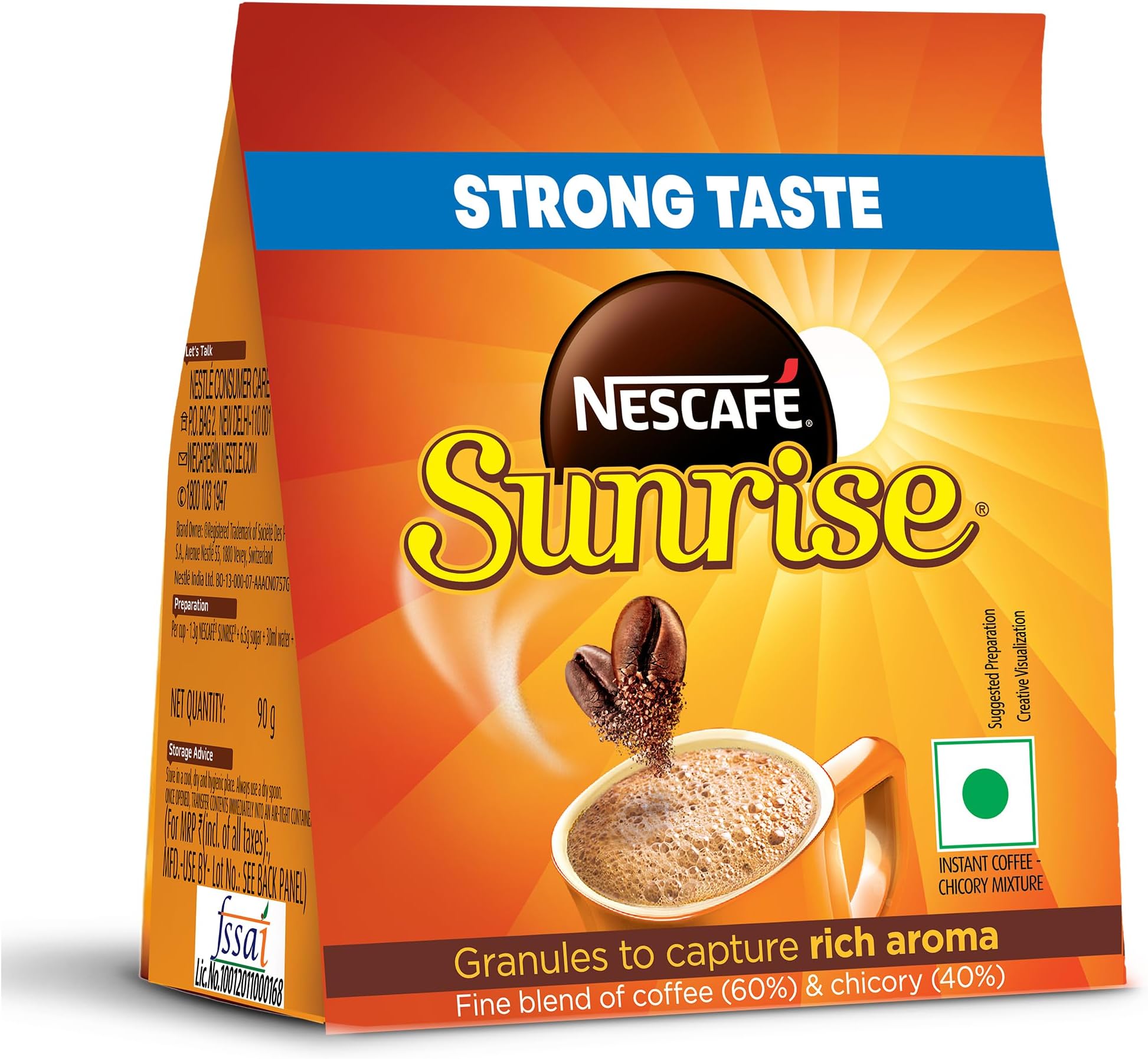 Sunrise Instant Coffee Powder Bag by Nescafe | Rich Aroma for the perfect start to your day | Coffee Chicory-Mix | 90 grams stabilo
