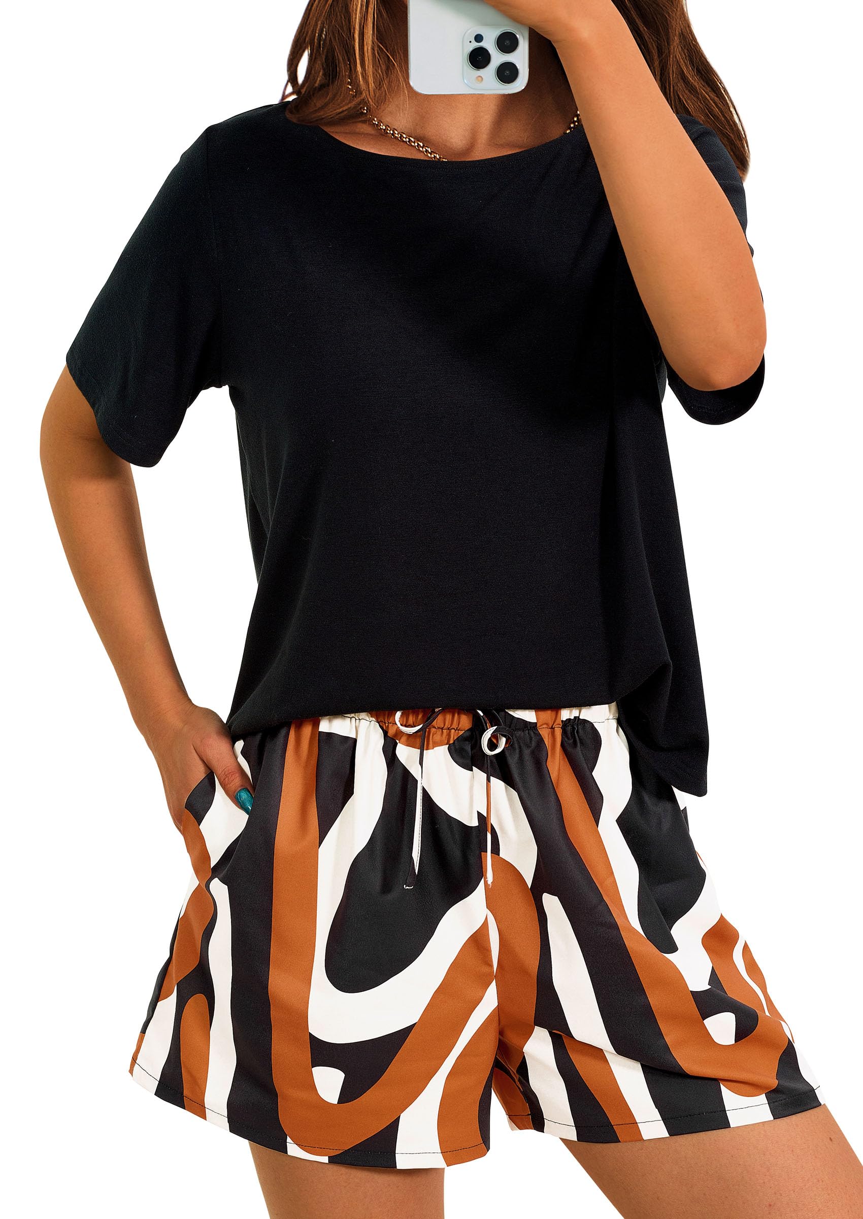 Photo 1 of ** missing shirt **PRETTYGARDEN Women's Summer 2 Piece Outfits Short Sets Black Multicolored