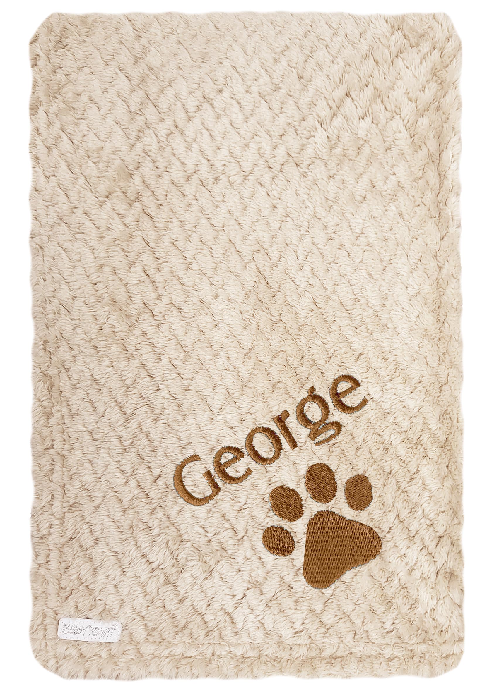 JJLC Personalised Dog Cat Pet Blankets Embroidered Name Paw (Beige Waffle, Brown Name)