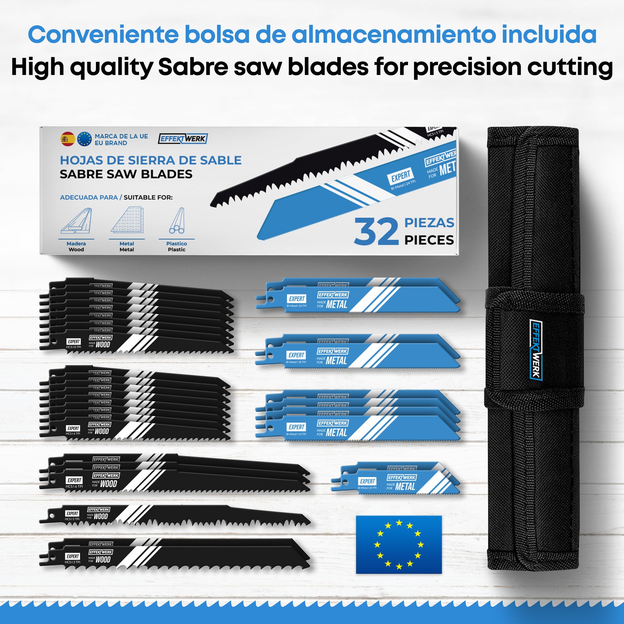 Hojas de sierra de sable (32 piezas), juego de hojas de sierra de repuesto de acero de carburo, sierras de sable HCS y bimetálicas para madera, metal y plástico