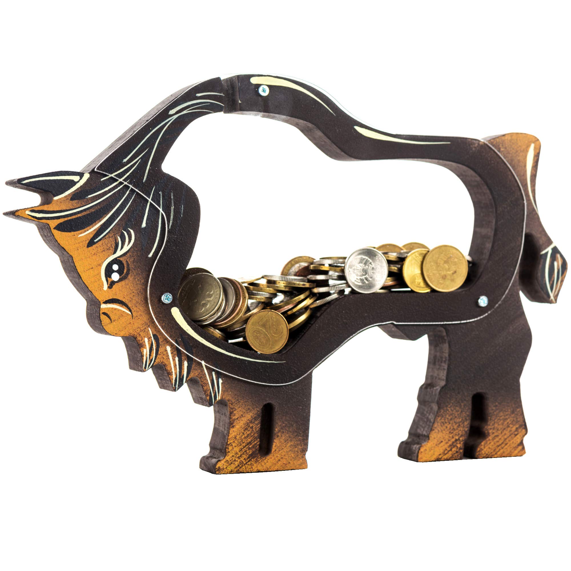 Zeinum Buffalo Bison Bull Brown 350 Coins Reusable Piggy-Bank | Hand Painted in Europe | Gift Box | Cute Money-Jar | Useful Toy for Kids Teens Boys Girls Adults Room Bedroom Decoration