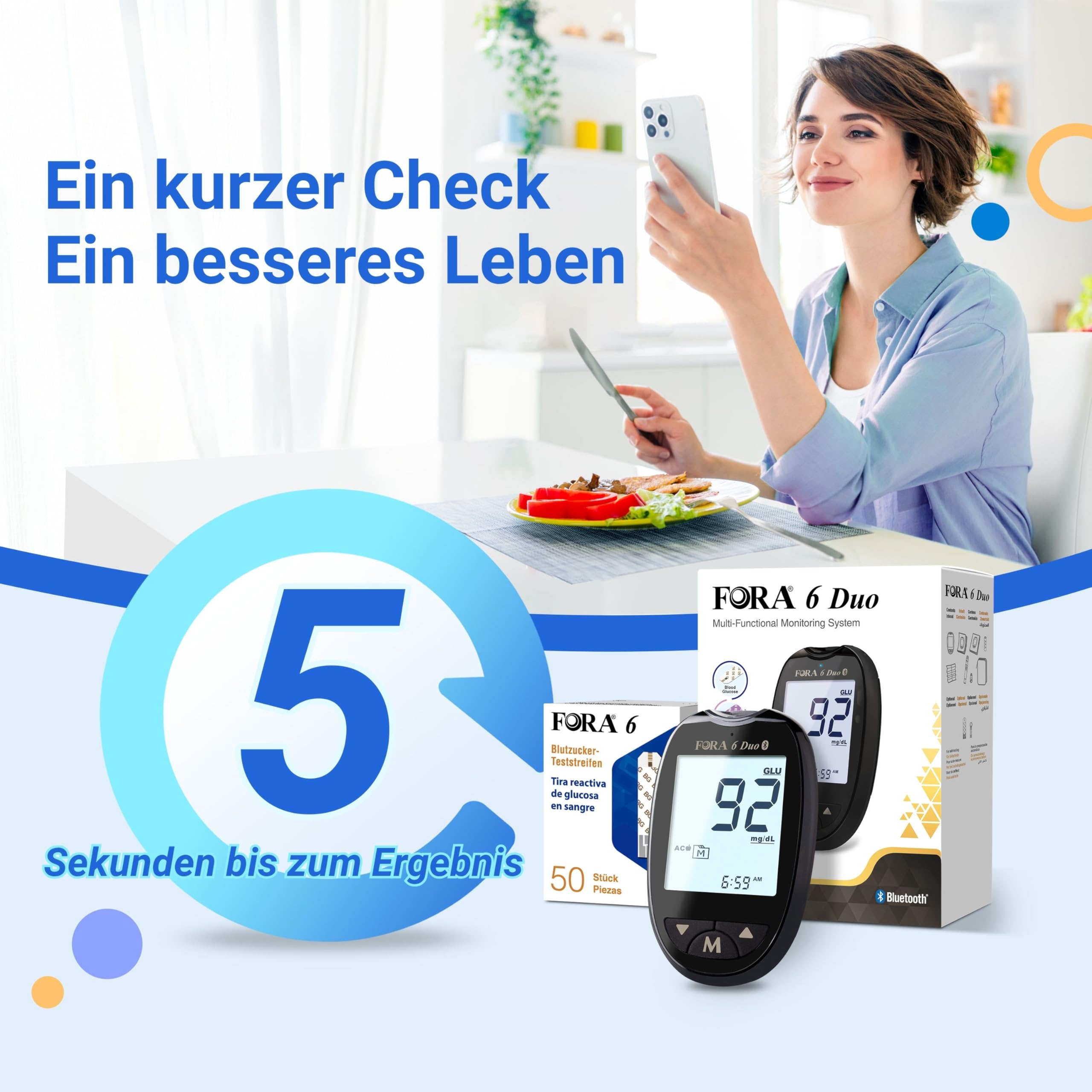 Kit FORA 6 Duo con 60 Strisce Glicemia (2-in-1: Glicemia e Chetoni)