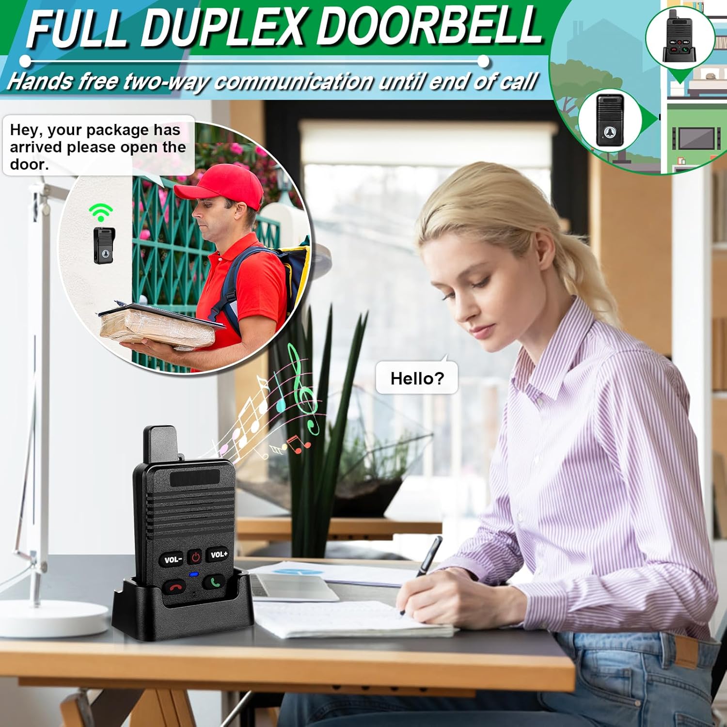 Wireless Doorbell, Hands Free Intercom Doorbells 1000ft Range, Full Duplex Two Way Communication Door Bell for Home, 8 Volume Levels with 4 Chimes LED Flash (2Pack Black) Wireless Doorbell, Hands Free Intercom Doorbells 1000ft Range, Full Duplex Two Way Communication Door Bell for Home, 8 Volume Levels with 4 Chimes LED Flash (2Pack Black)