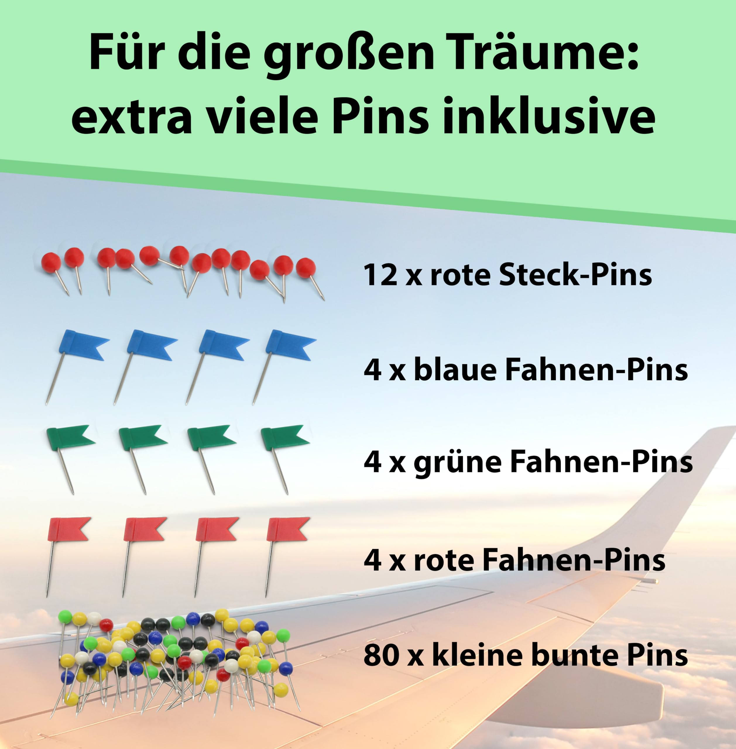 Drehbarer Korkglobus mit 104 Pins - Globus aus Kork 25cm hoch zum Pinnen - stilvolle Weltkugel mit Pinnadeln als Geschenkidee - Weltkarte Kork Globus - Cork Globe als Geschenk für Weltenbummler