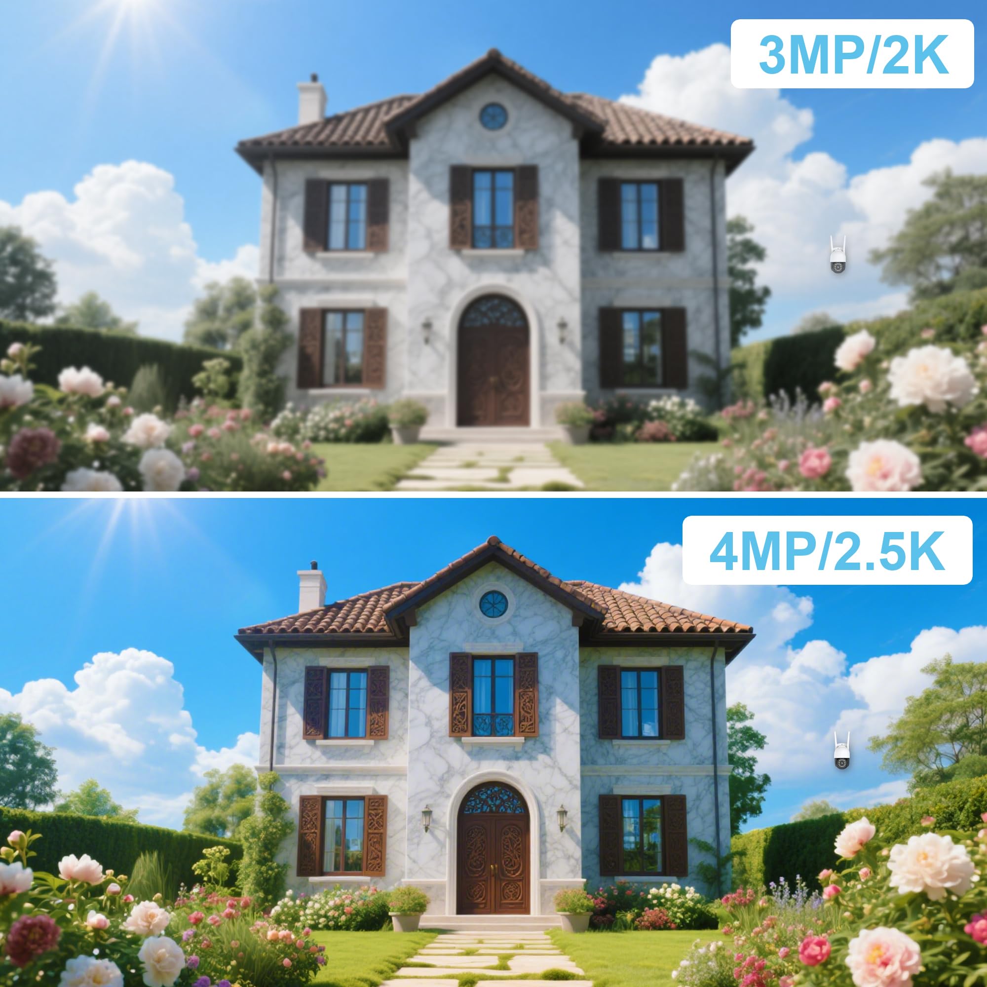 ANTELA Überwachungskamera Außen 4MP PTZ WLAN IP Kamera Outdoor, IP65 wasserdicht, Farbige/IR/Smart Nachtsicht mit Flutlicht 50m, 2-Wege-Audio, Bewegungserkennung, Alarmmeldung, 2,4GHz | Farb-/IR-Nachtsicht, kompatibel mit Alexa und Google Home, Bewegungss