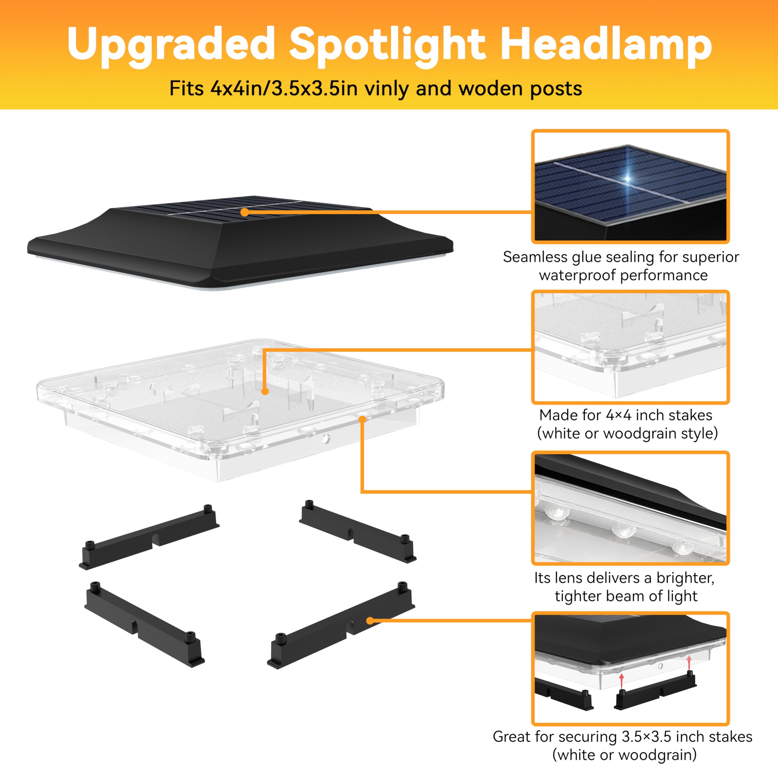 ZCXLIGHT Solar-Pfostenkappen-Lichter, 4 x 4 Pfosten, wasserdicht, 16 LEDs, Spot-Linse, 12 Stück Zaunpfosten, Solarleuchten, 4 x 4, 3,5 x 3,5 cm, Vinyl-Holzpfosten, Solarpfosten für Garten, Terrasse