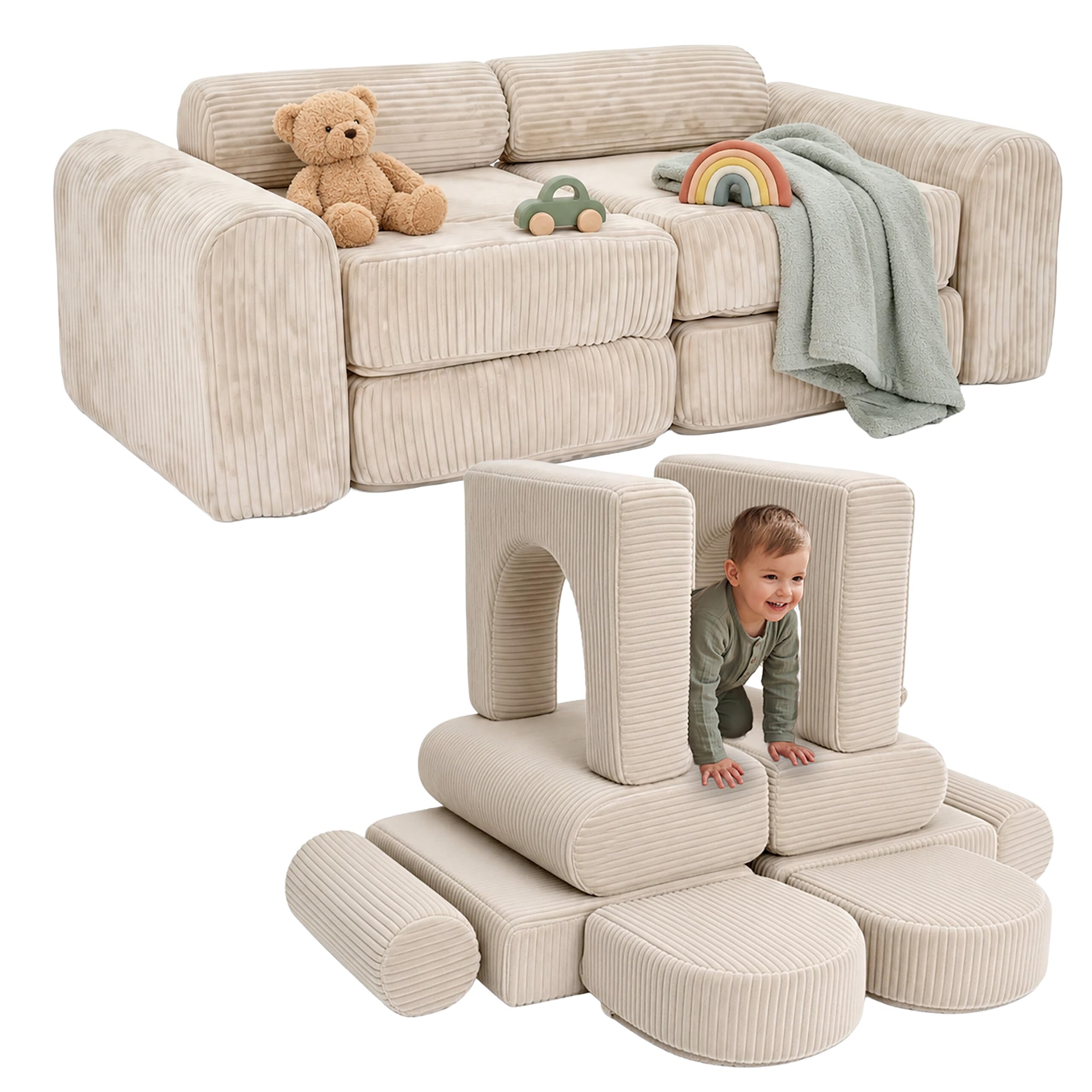 Relaxdays modułowa sofa dla dzieci, 10 el., miękkie klocki, beżowa