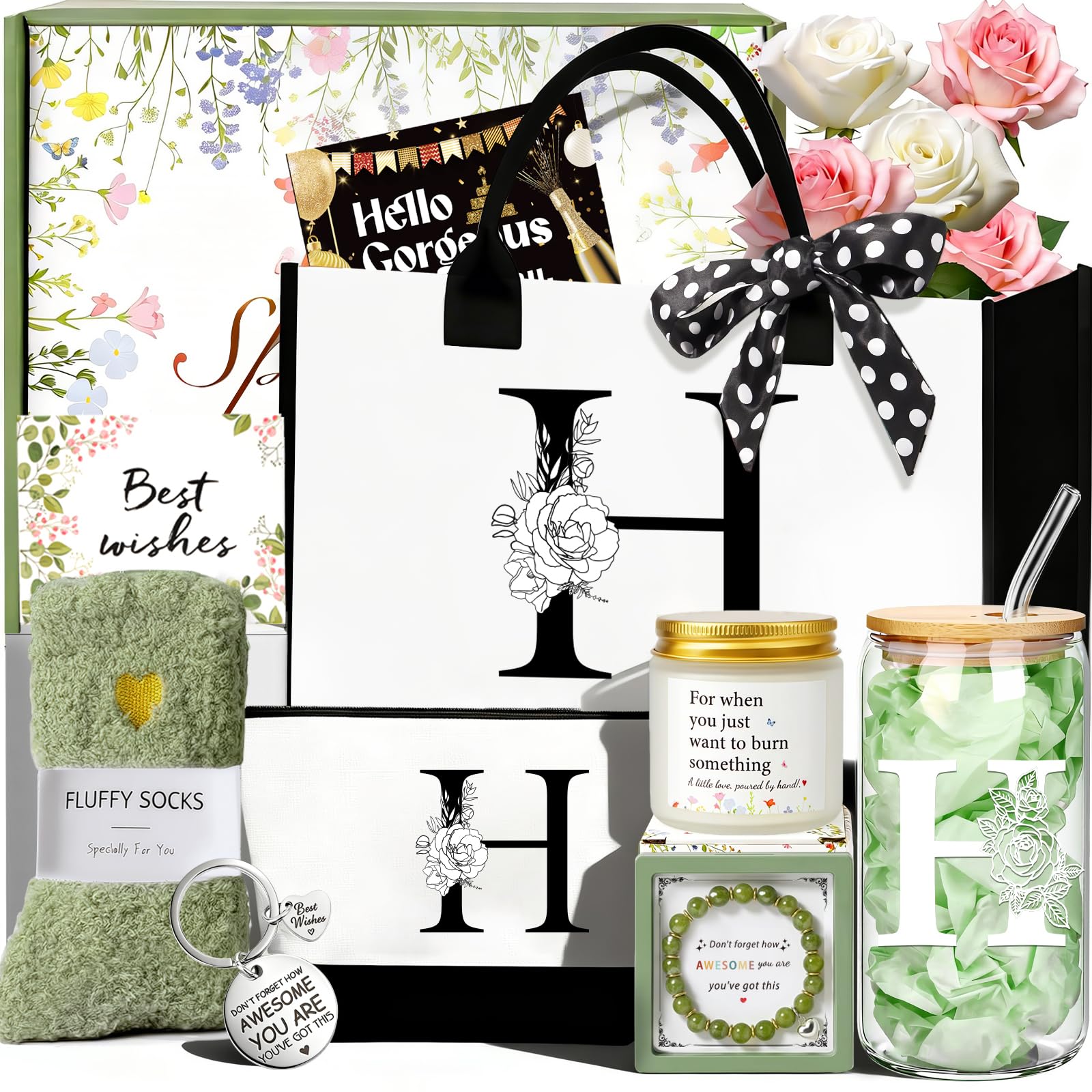 SHXWELL Birthday Gifts for Women, Personalized Graduation Gifts for Women Her, Customised Initial Gifts for Teacher Best Friend Nurse Wife Mom Daughter Sister, Get Well Thank you Gift (H)