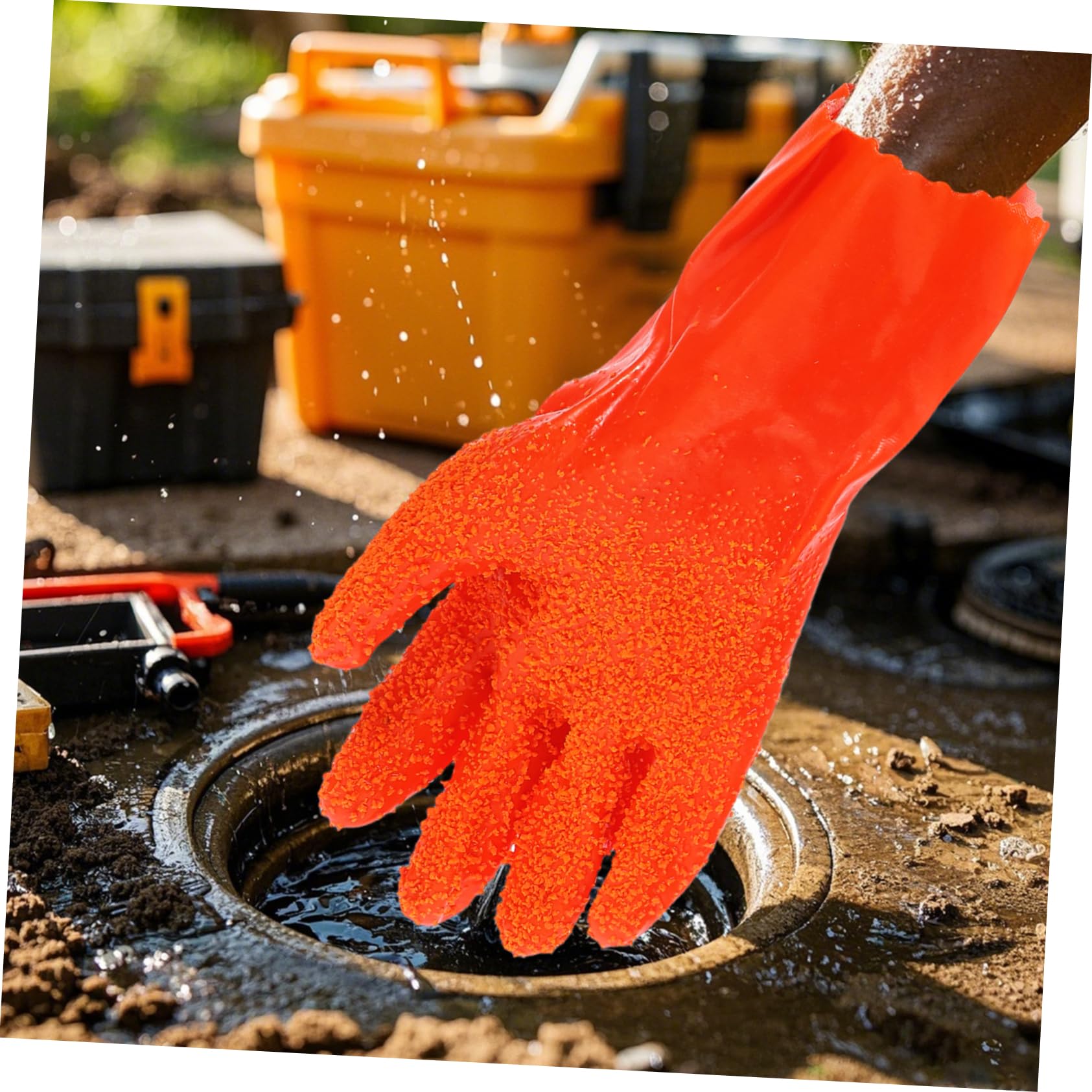TEHAUX 6 Guantes Impermeables Largos para Limpieza de Desagües Resistentes al Desgaste para Uso Industrial y Doméstico Guantes de Trabajo de Caucho Antideslizantes para de Drenajes