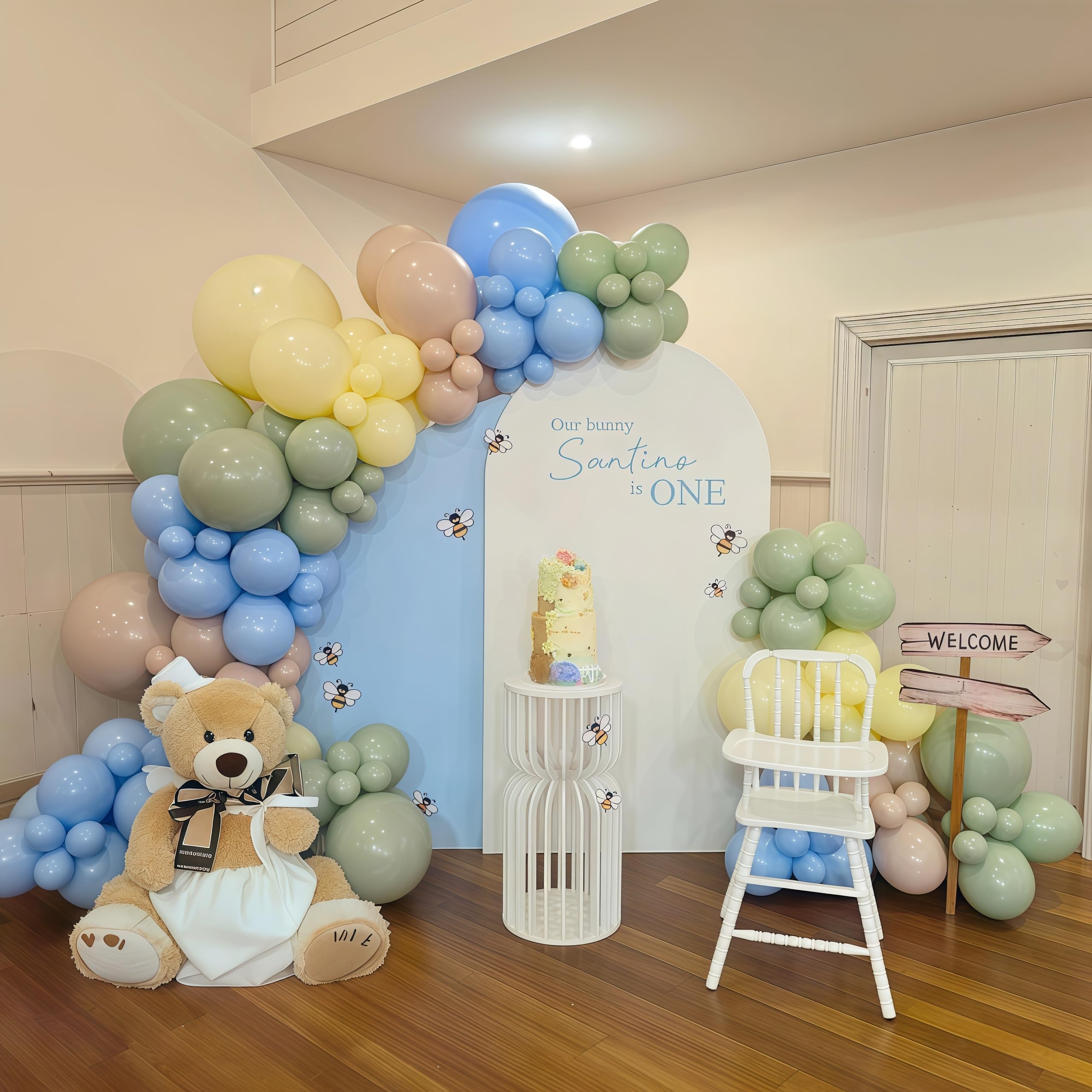 Luftballon Salbeigrün Gelb Blau, 60 Stück 12 Zoll Retro Sage Grün Macaron Pastell Gelb Weiß Sand Beige Dusty Blau Latex Helium Ballon für Geburtstag Party Deko Bee Babyparty Hochzeit Dekorations