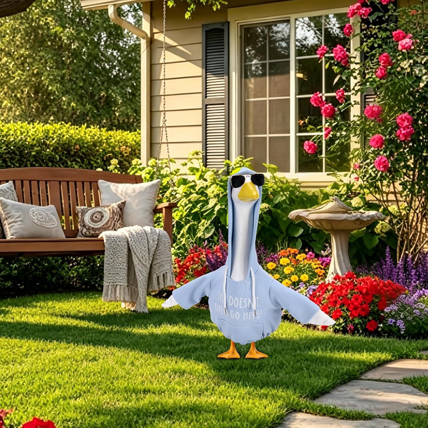 Funny Porch Goose Hoodie Outfit for 23 Inch Lawn Goose Statue