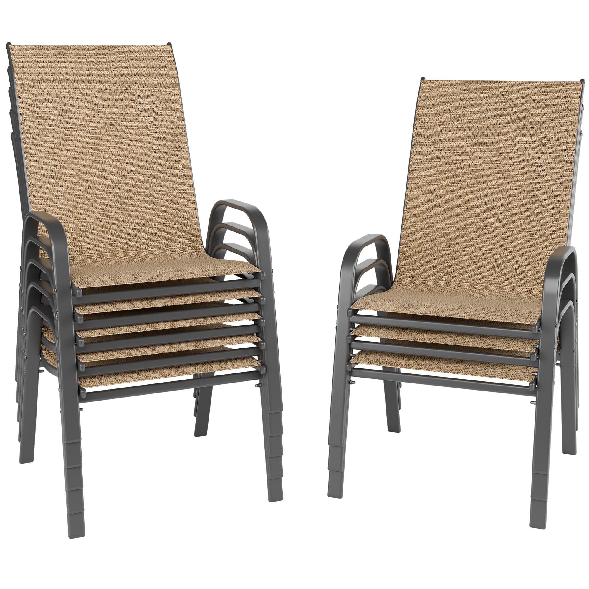 Patio Chairs Set of 8, Outdoor Dining Chairs Stackable for All Weather, Breathable Metal Modern Outside Furniture Chair for Pool Side, Garden, Backyard Deck, Brown