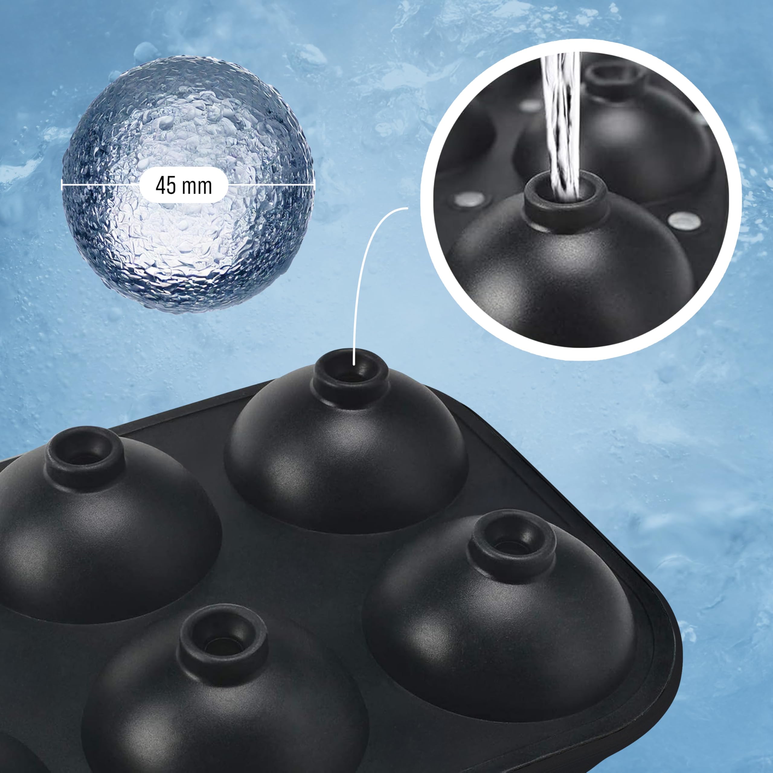 Stampo Sfere Rotondo Theuwnee Stampo Ghiaccio Sferico - 2 Pezzi, Silicone Alimentare, Palline 1.2 Pollici, Per Whisky E Cocktail Sfere Di Ghiaccio Per Cocktail - 13