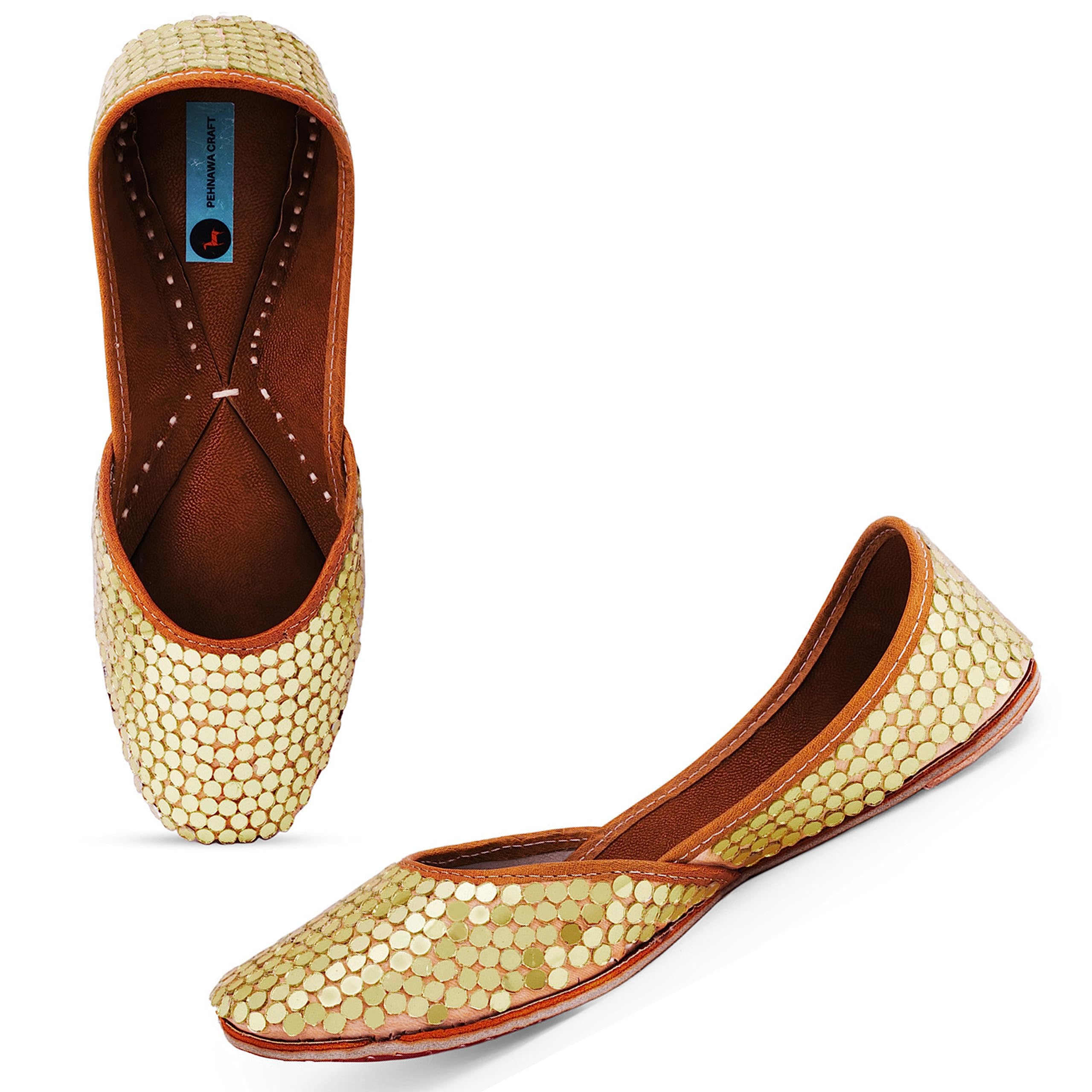 Queen Mirror Golden Jutti for Women | Soft Leather ethnic Juttis | Bite and Pinch Free Jutis | Ladies Mojdi | Casual Flat Stylish Mojari for wedding|Ethnic Flats for Girls|mojris for women | Bridal-image-4