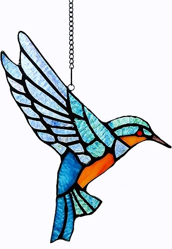 Atrapasoles de cristal azul para colgar en la ventana, diseño de pájaro, 9 x 6 12 pulgadas