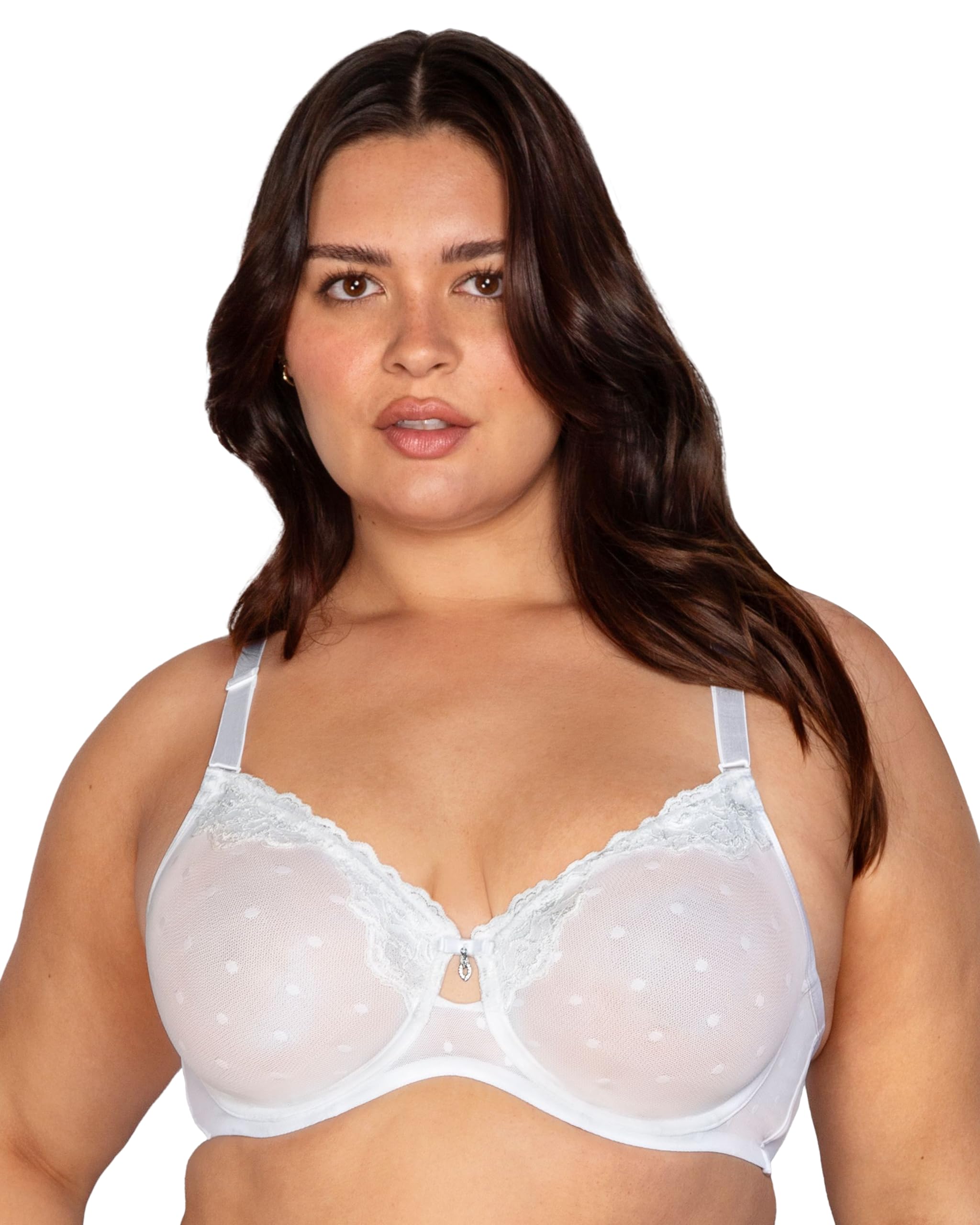 Curvy Couture Women's Sheer Whisper Full Coverage Unlined Underwire Bra, Pearl, 46D