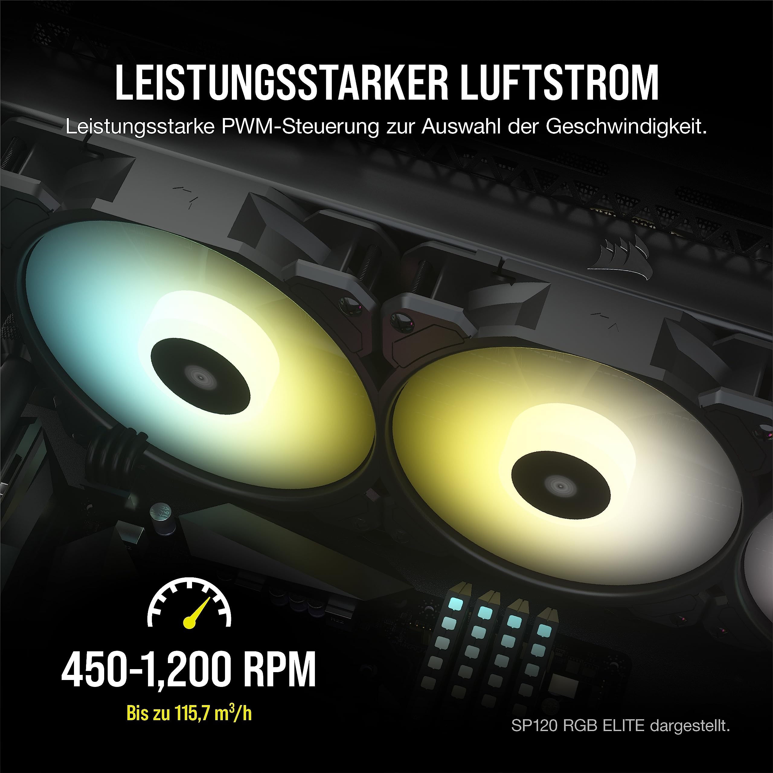 Corsair iCUE SP140 RGB ELITE Performance 140mm-PWM-Lüfter 2er-Pack mit iCUE Lighting Node CORE (CORSAIR AirGuide-Technologie, Acht Ansteuerbare RGB-LEDs, Leise 18 dBA, Bis zu 1.200 U/min) Schwarz