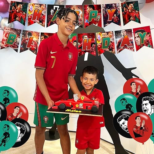 Miniatura 4 de Decoraciones de fiesta de cumpleaños, suministros de fiesta temática de superestrella de fútbol con pancartas, globos para cupcakes, decoración para