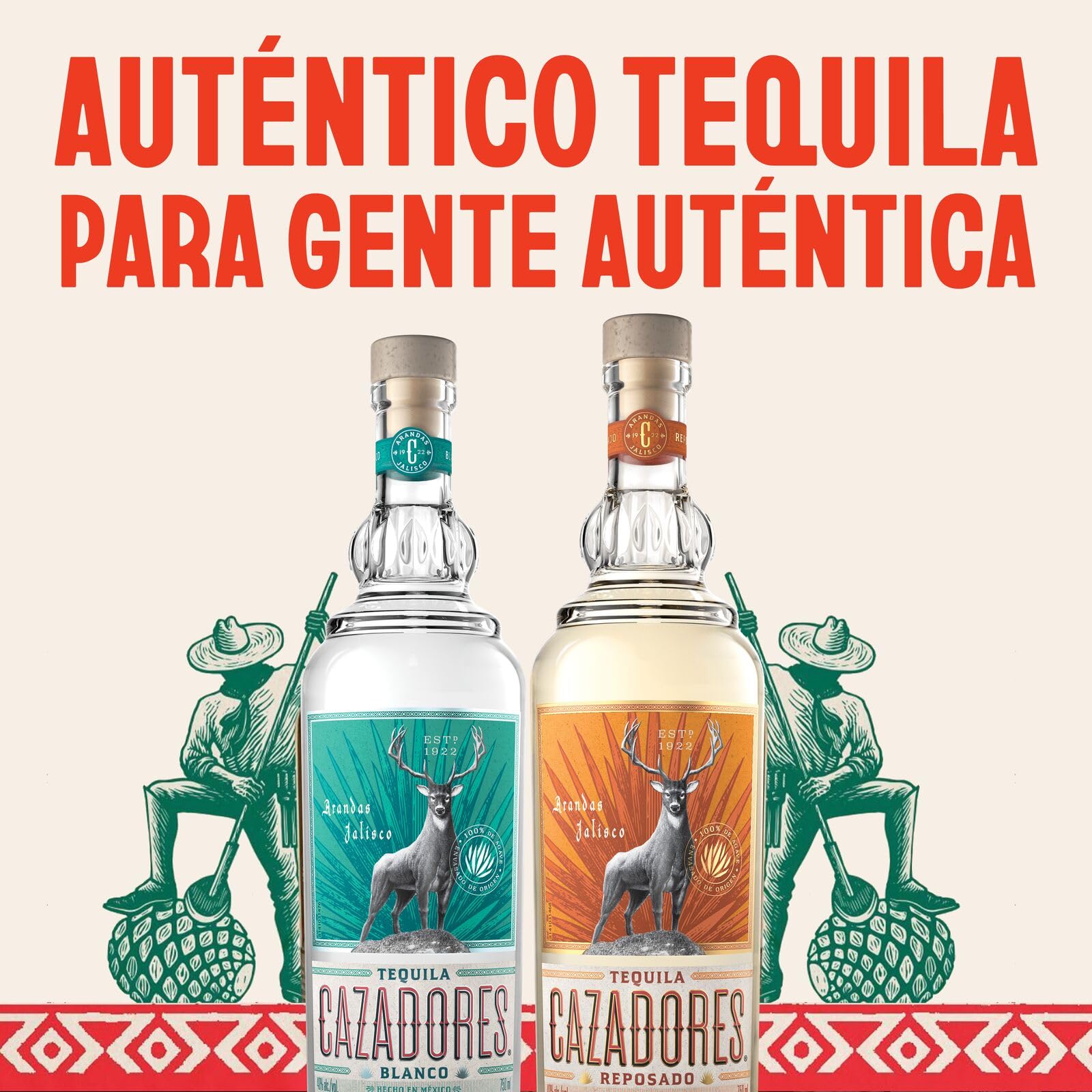 CAZADORES Tequila Blanco, 40% vol., 70 cl / 700 ml, Alcohol Doblemente Destilado Elaborado con 100% Agave Azul Weber