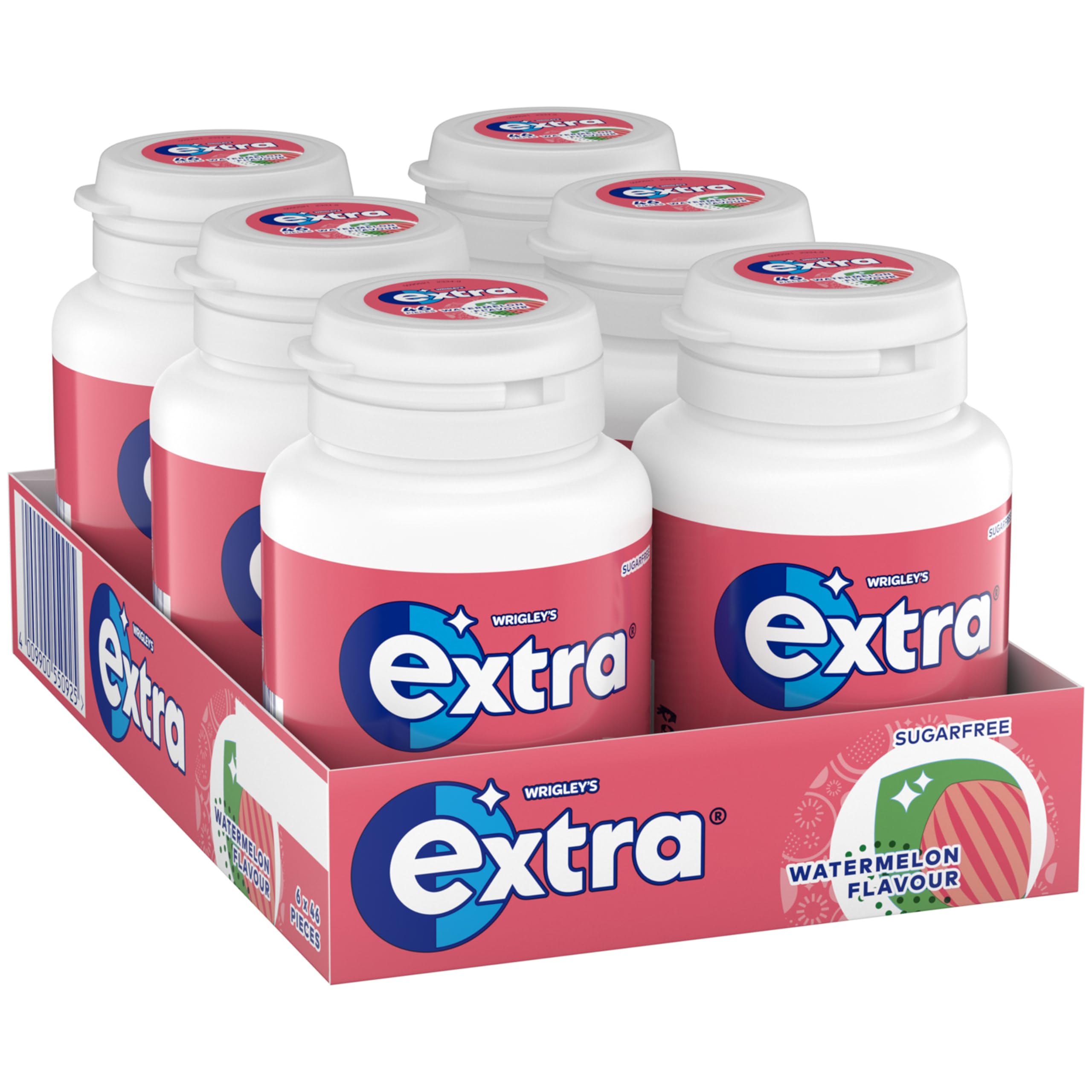 Wrigley's Extra Chewing Gum, Watermelon Flavour, 6 Bottles of 46 Pieces, Sugar Free Chewing Gum Bulk Pack with Xylitol (276 pieces)