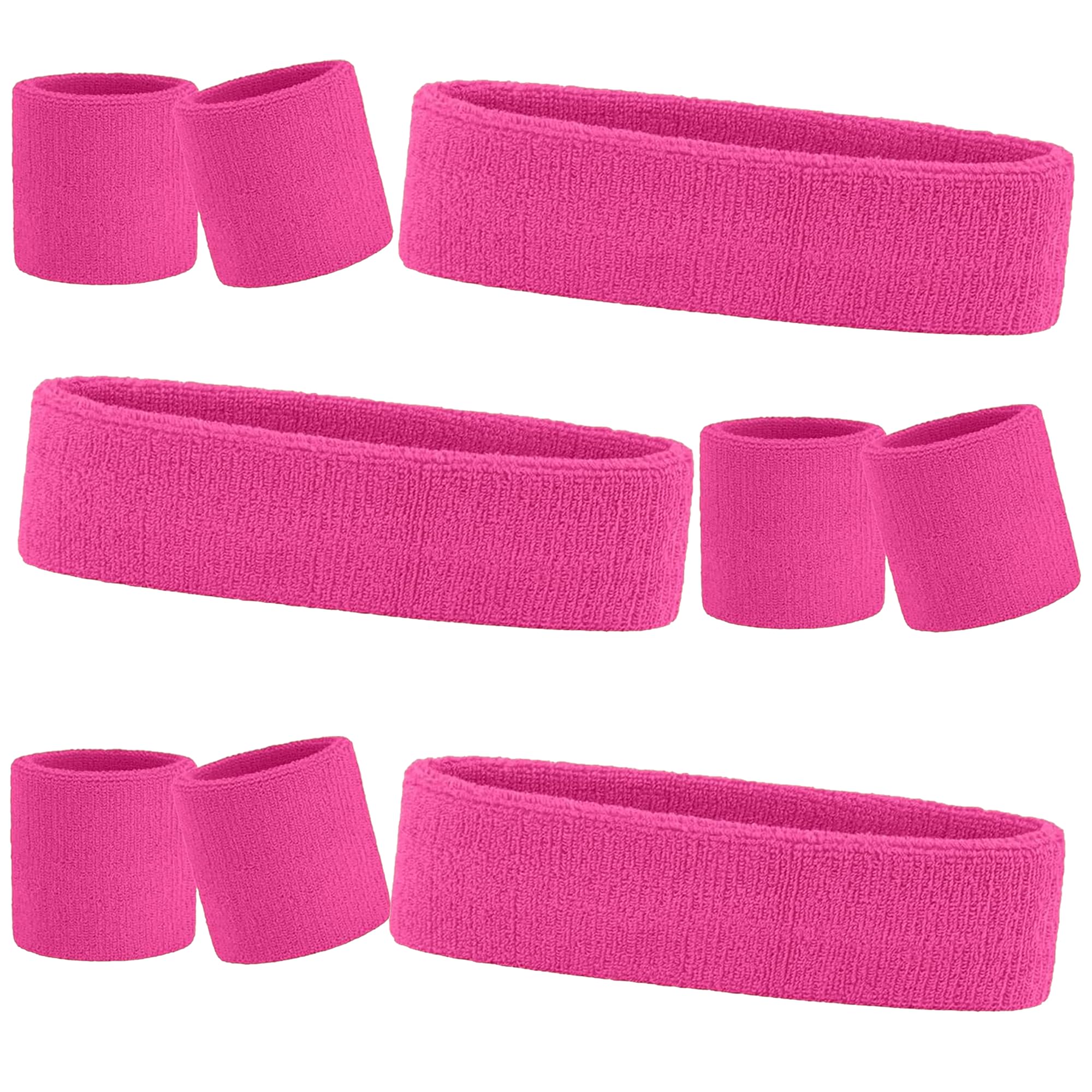 9 Pcs Sweatbands Headband Wristband Set Colorful Striped Terry Cloth Sports Athletic Gym 80s Sweat Headbands Wrist Bands (Pink)