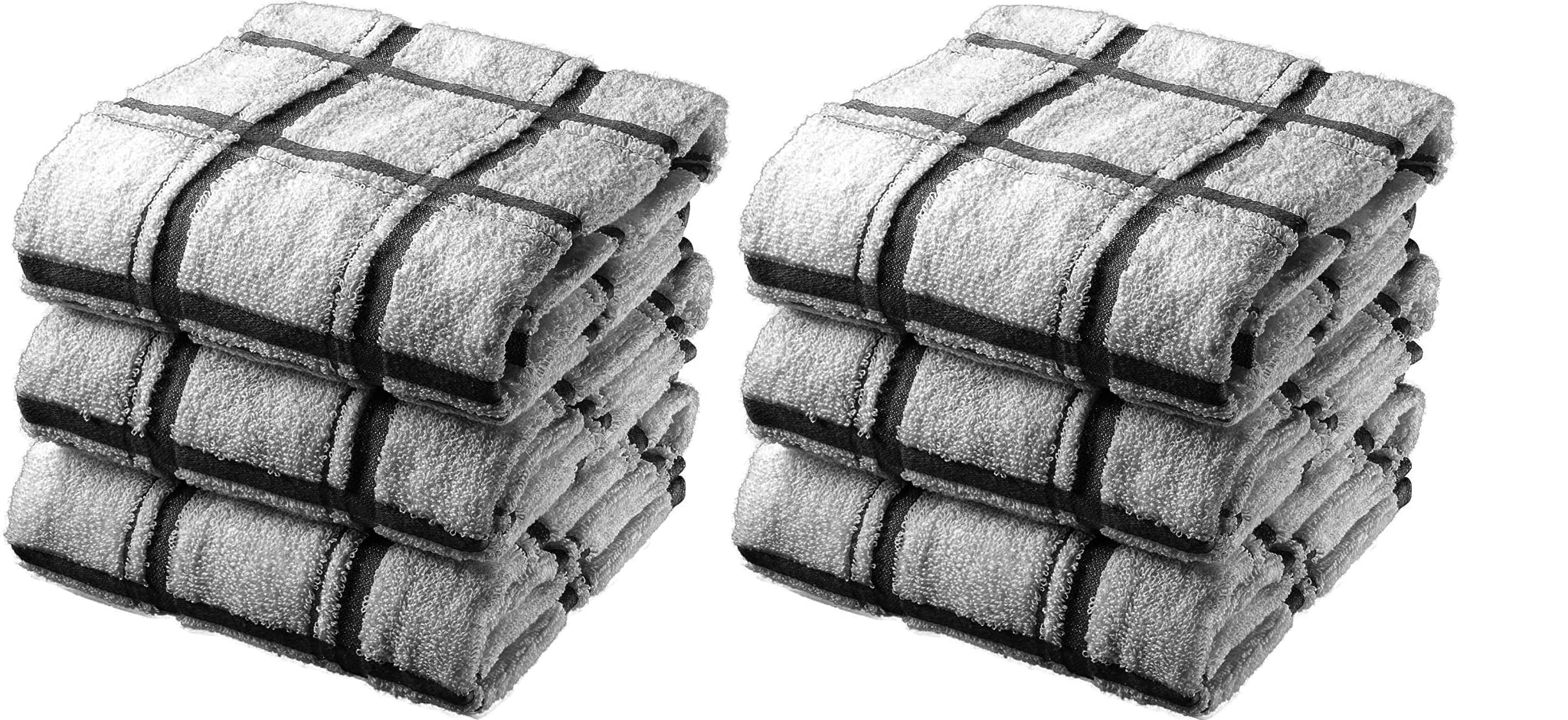 Large Jumbo Big Check 100% Cotton Terry Tea Towel Super Soft Kitchen Cleaning Soft Dish Cloth for Catering, Restaurant & Bar (Black, 6)