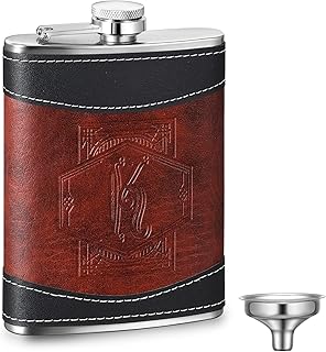 Baderke Personalized Groomsmen Flask 8 oz Stainless Steel Monogram Hip Flask for Men Leather Christmas Birthday Gift for Dad Grandpa Wedding(Letter K)