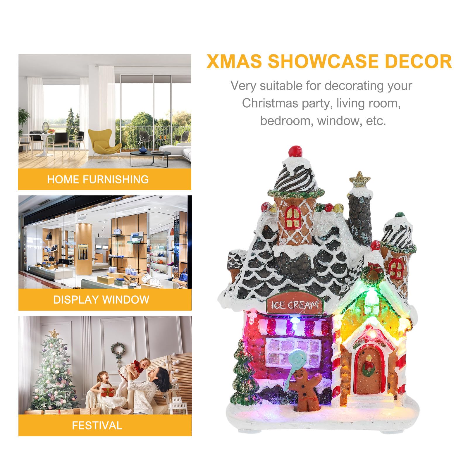 INOOMP Casa Luminosa Natalizia in Resina Luci Led, Decorazione da Tavolo per Camera o Ufficio, Design Raffinato e Atmosfera Festiva di Natale