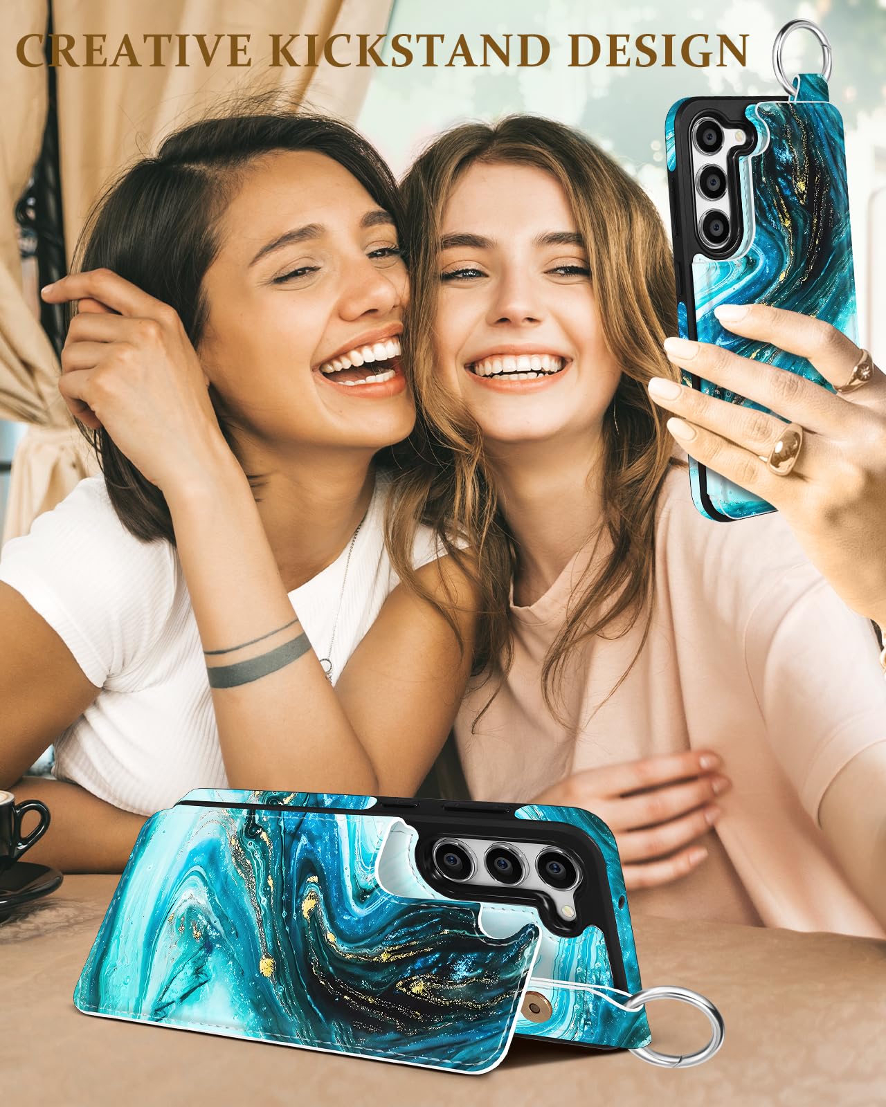 Shorogyt Etui portfelowe na telefon Samsung Galaxy S23, z uchwytem na karty, designerski wzór marmuru, podpórka, magnetyczne zapięcie, z klapką, skórzane etui na telefon S23, dla kobiet, mężczyzn