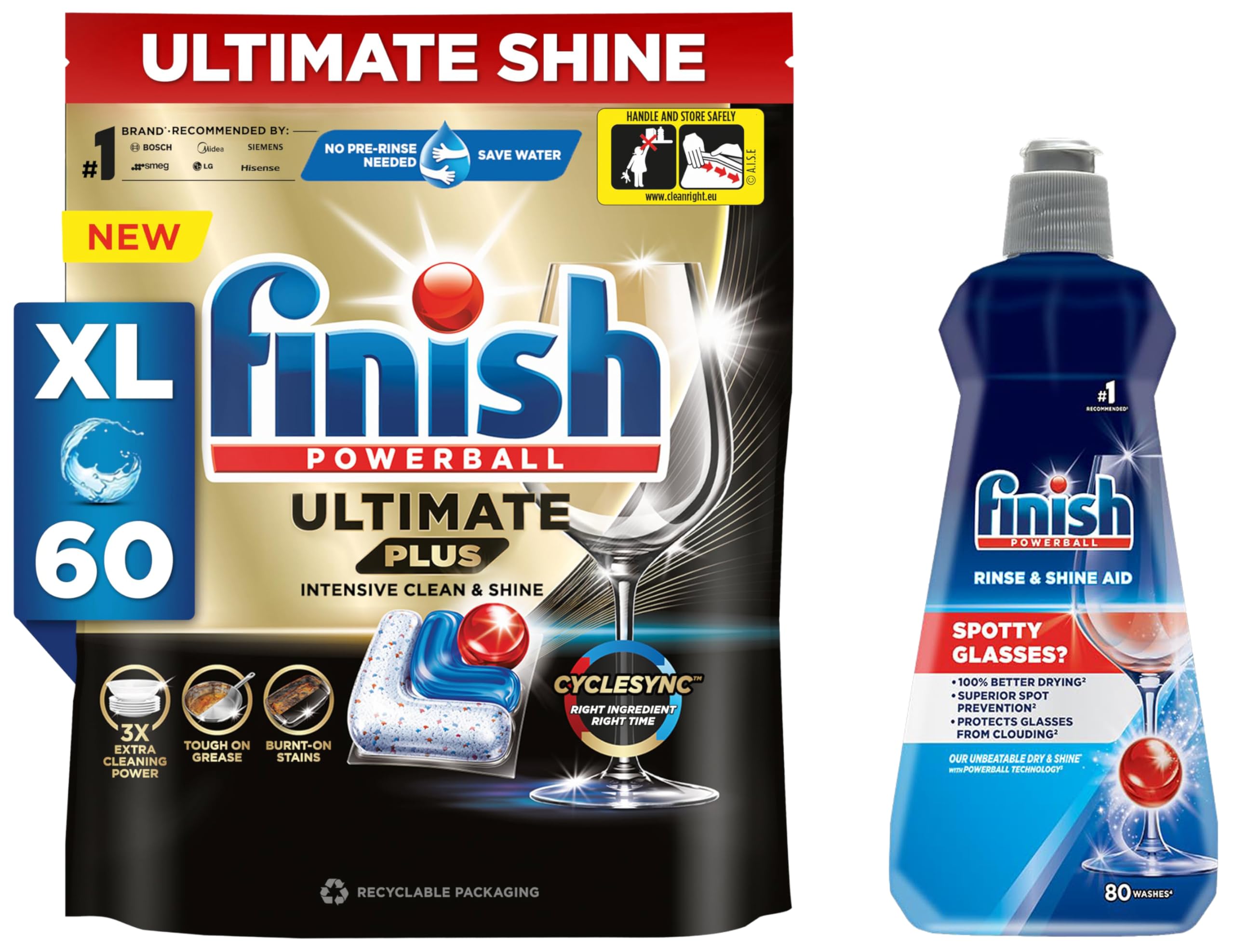 Finish 60 Tablets Powerball Ultimate Plus Dishwasher Tablets | Best ever Clean & Shine | 3X Extra Cleaning Power + Finish Dishwasher Rinse Aid Liquid, Shine & Dry - 400ml-image-38