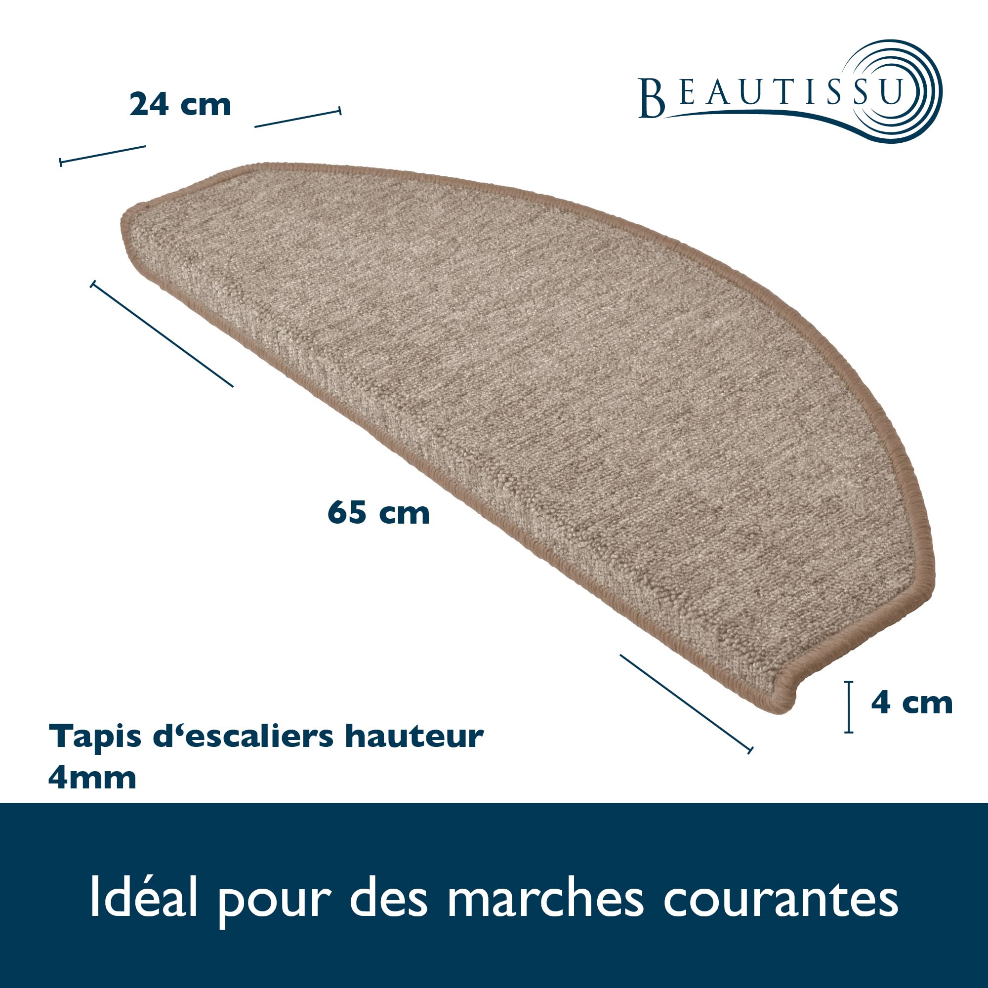 Beautissu 15 Tapis d'escalier ProStair 28x65cm Couture Robuste - Antidérapant Pose Rapide Facile - Sable