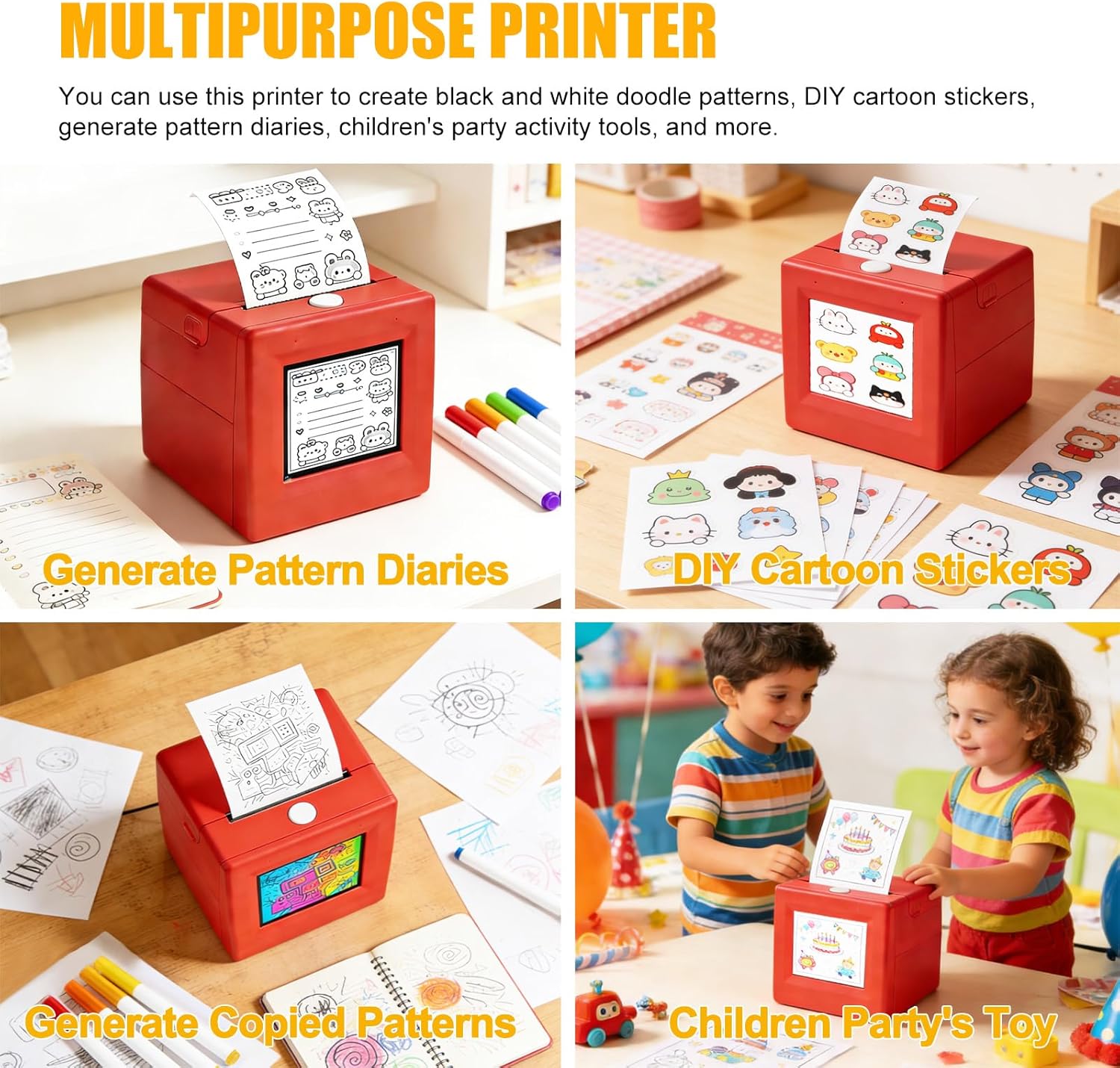 AI Voice Activated Sticker Printer for Kids – Smart Portable Thermal Sticker Maker Toy with Voice-to-Image Generation, 3 Paper Rolls & 5 Coloring Markers